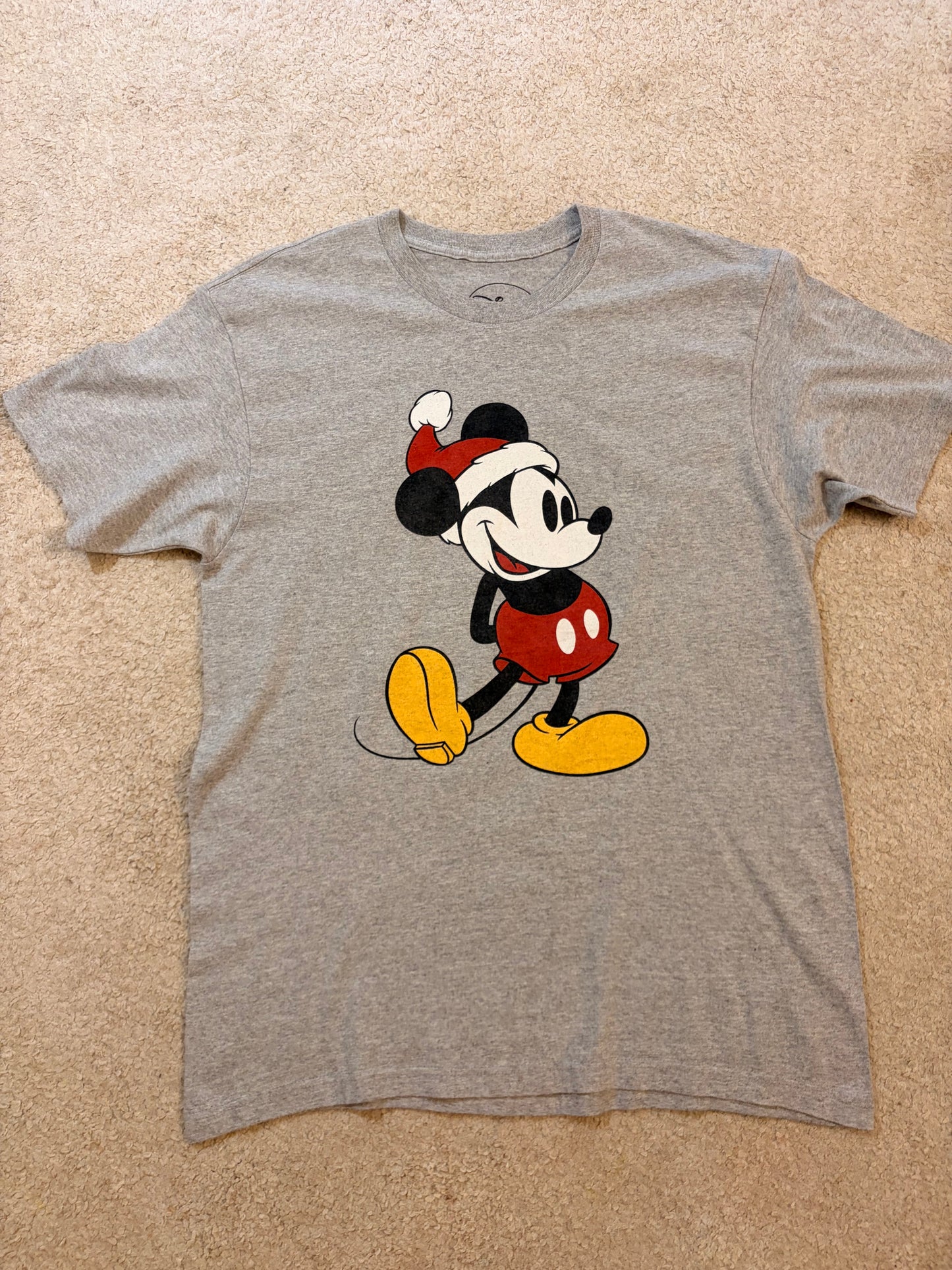 T-shirt Disney Mickey Mouse Noël Bonnet Père Noël Gris Chiné – Mixte – Taille L
