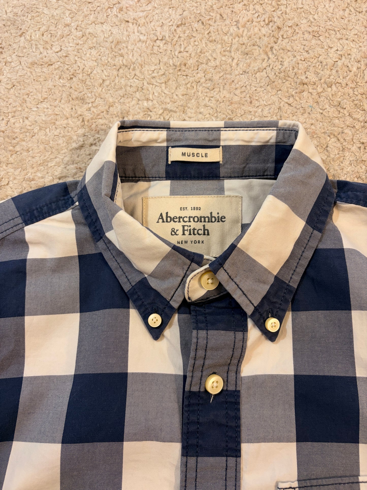 Chemise Abercrombie & Fitch Carreaux Bleu Marine/Blanc Muscle Fit Button-Down – Homme – Taille M
