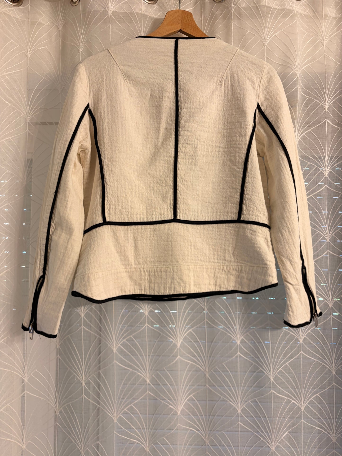 Veste Courte Zara Basic Écru Liserés Noirs Coton Texturé – Taille M Femme | Seconde Main