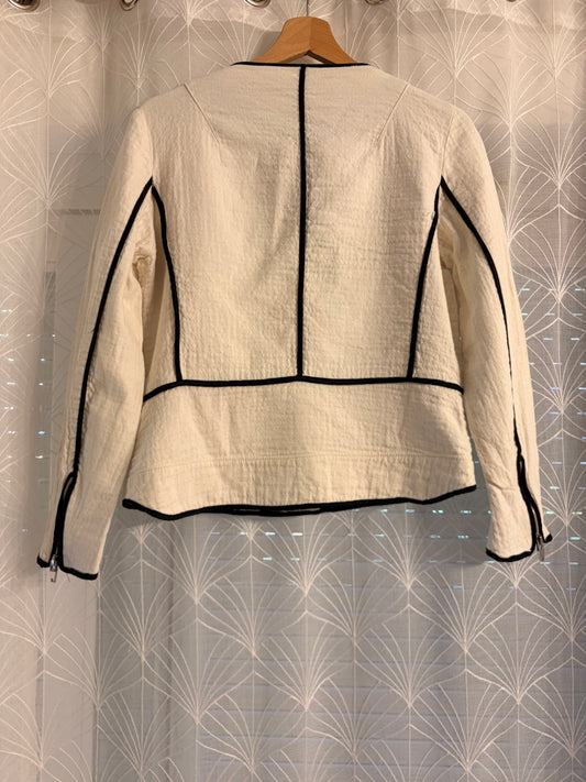 Veste Courte Zara Basic Écru Liserés Noirs Coton Texturé – Taille M Femme | Seconde Main