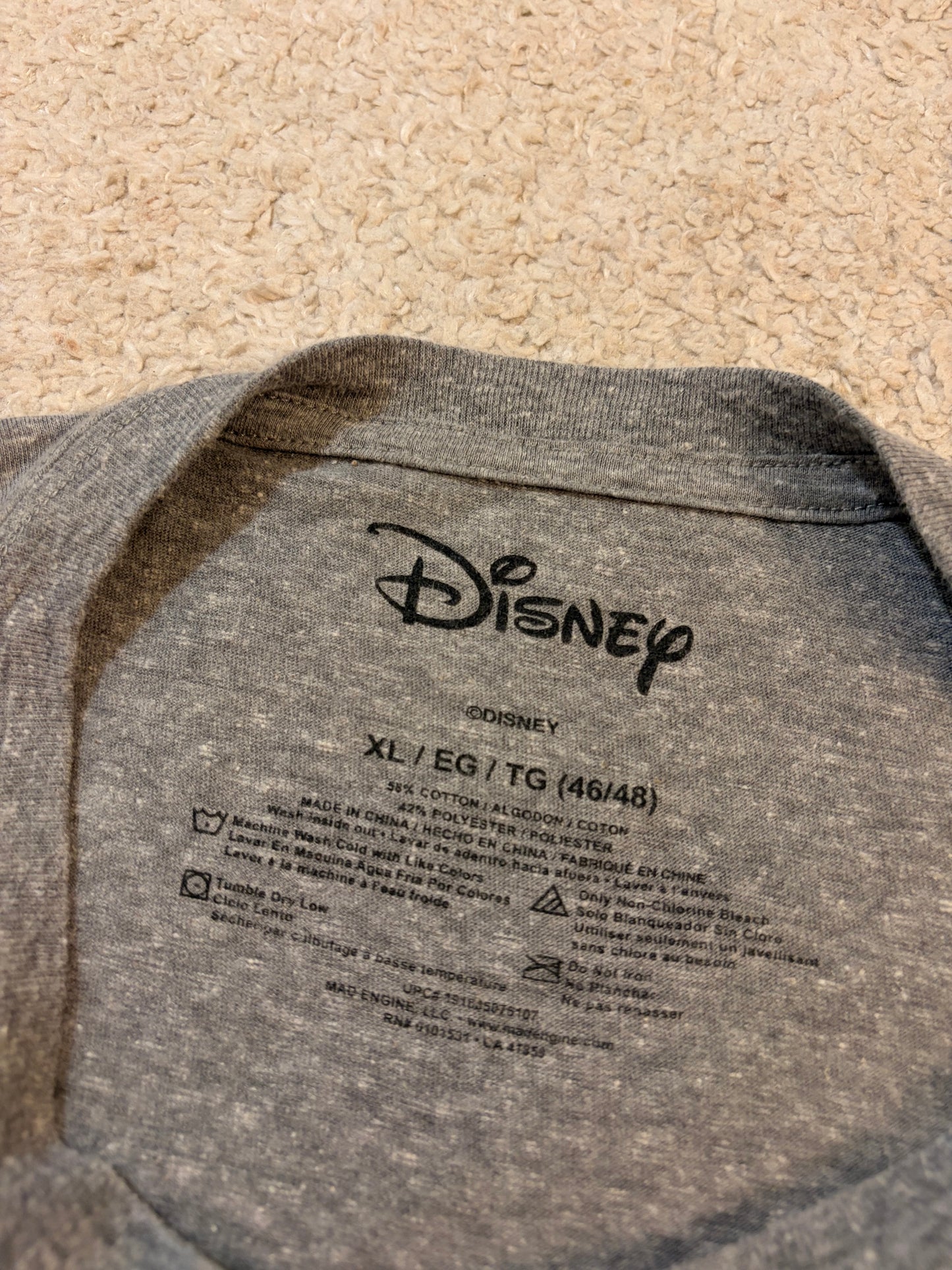 T-shirt Disney Mickey Mouse Classique Gris Chiné Imprimé Rétro – Mixte – Taille XL