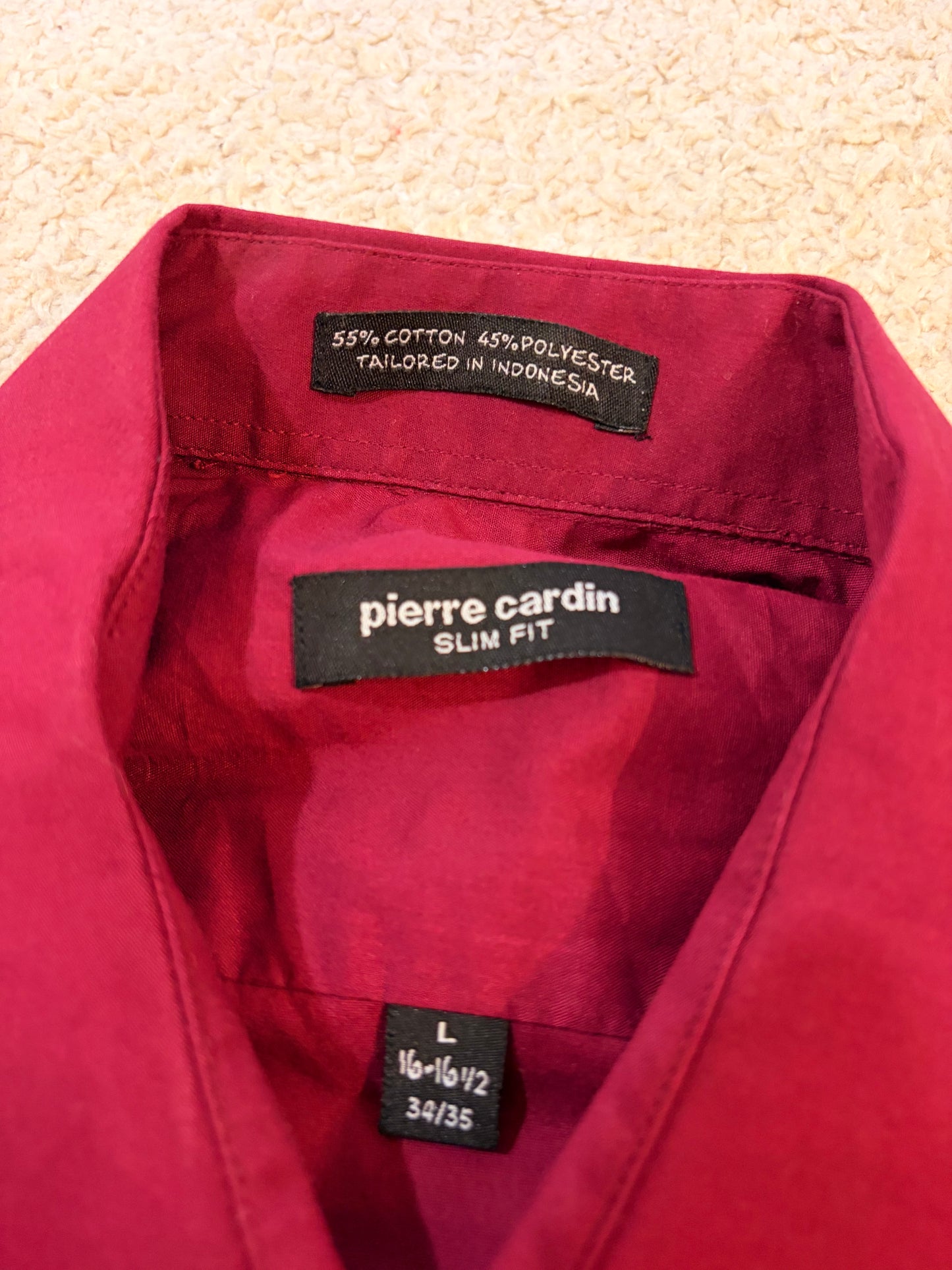 Chemise Pierre Cardin Slim Fit Rouge Bordeaux Manches Longues – Homme – Taille L