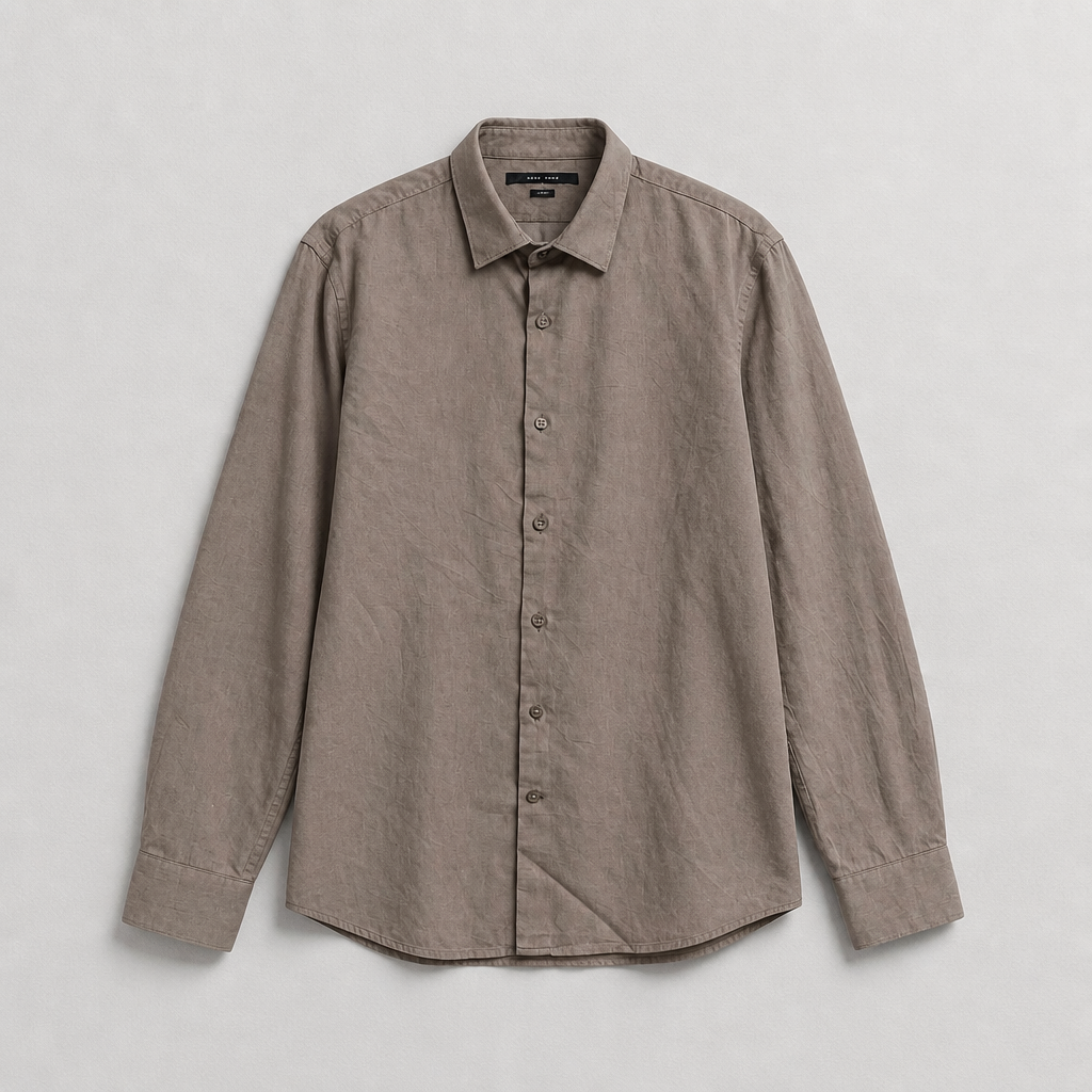 Chemise Perry Ellis Slim Fit gris taupe uni texturé 100% coton – Homme – Taille XL | Mode Seconde