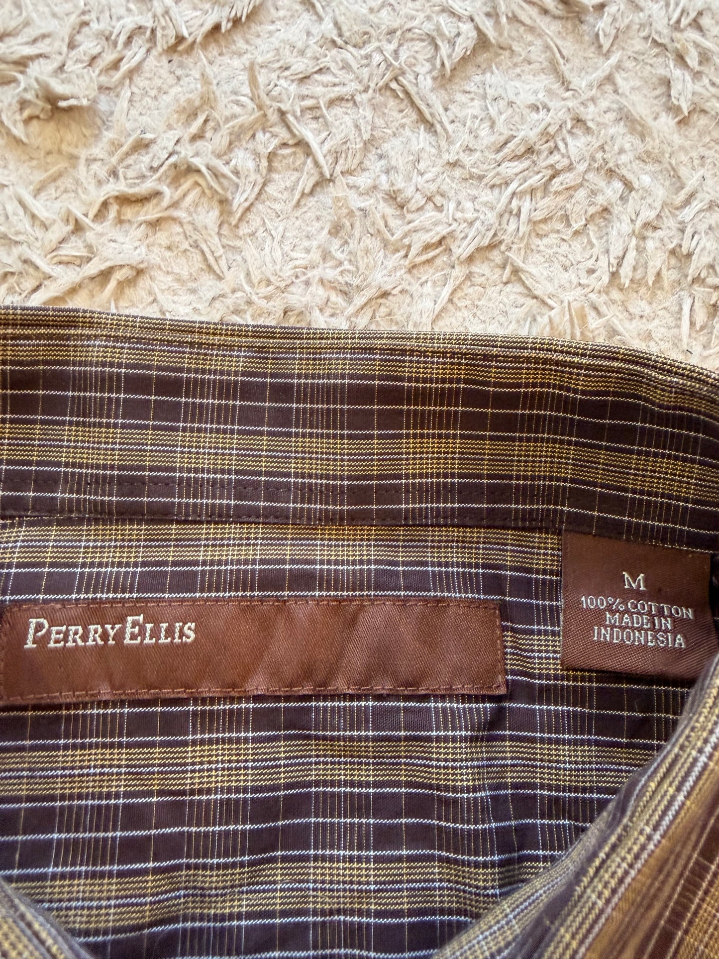 Chemise Perry Ellis 100% Coton à Carreaux Manches Longues – Homme – Taille XL