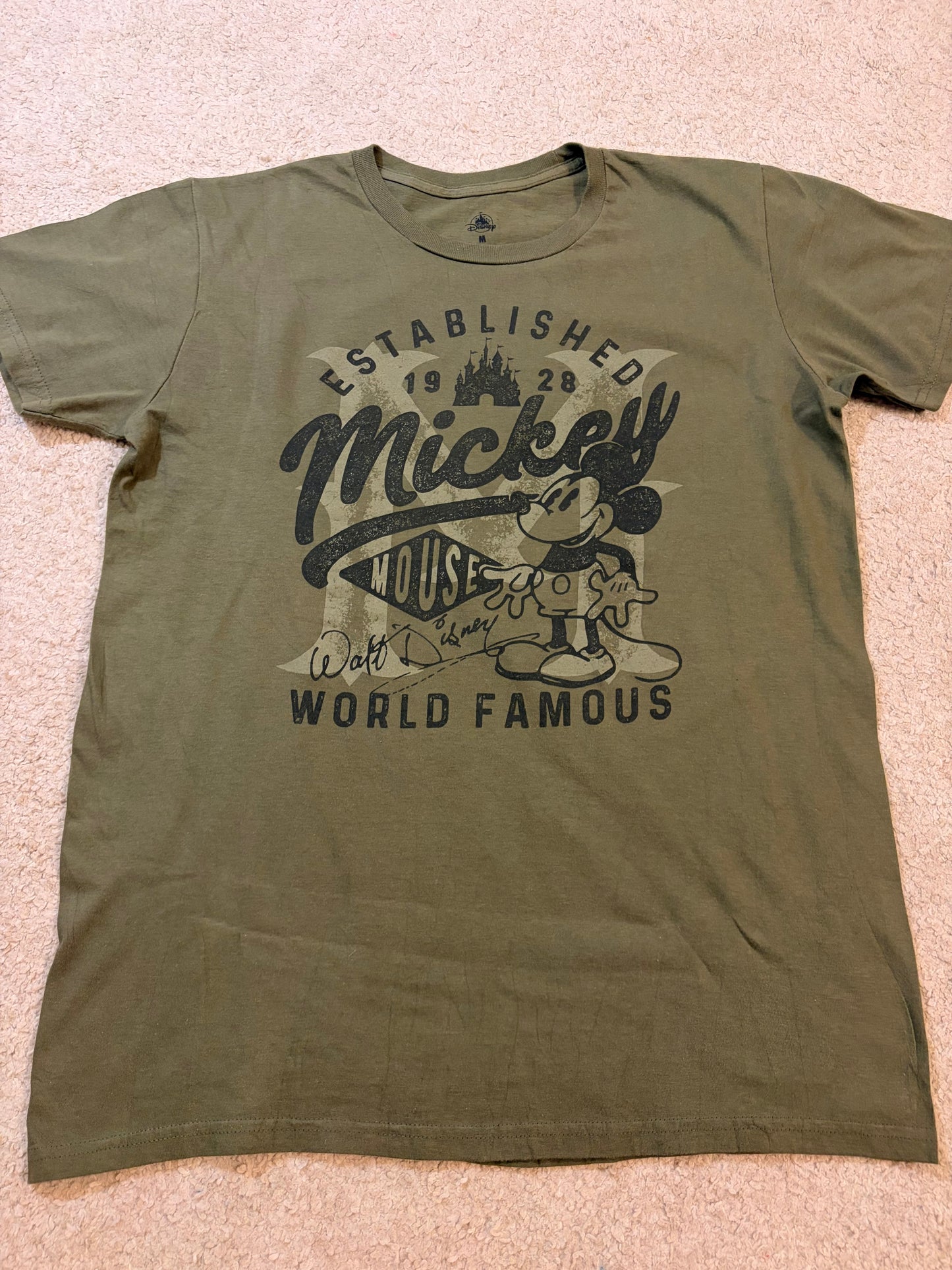 T-shirt Disney Mickey Mouse Established 1928 Kaki Vintage – Mixte – Taille M