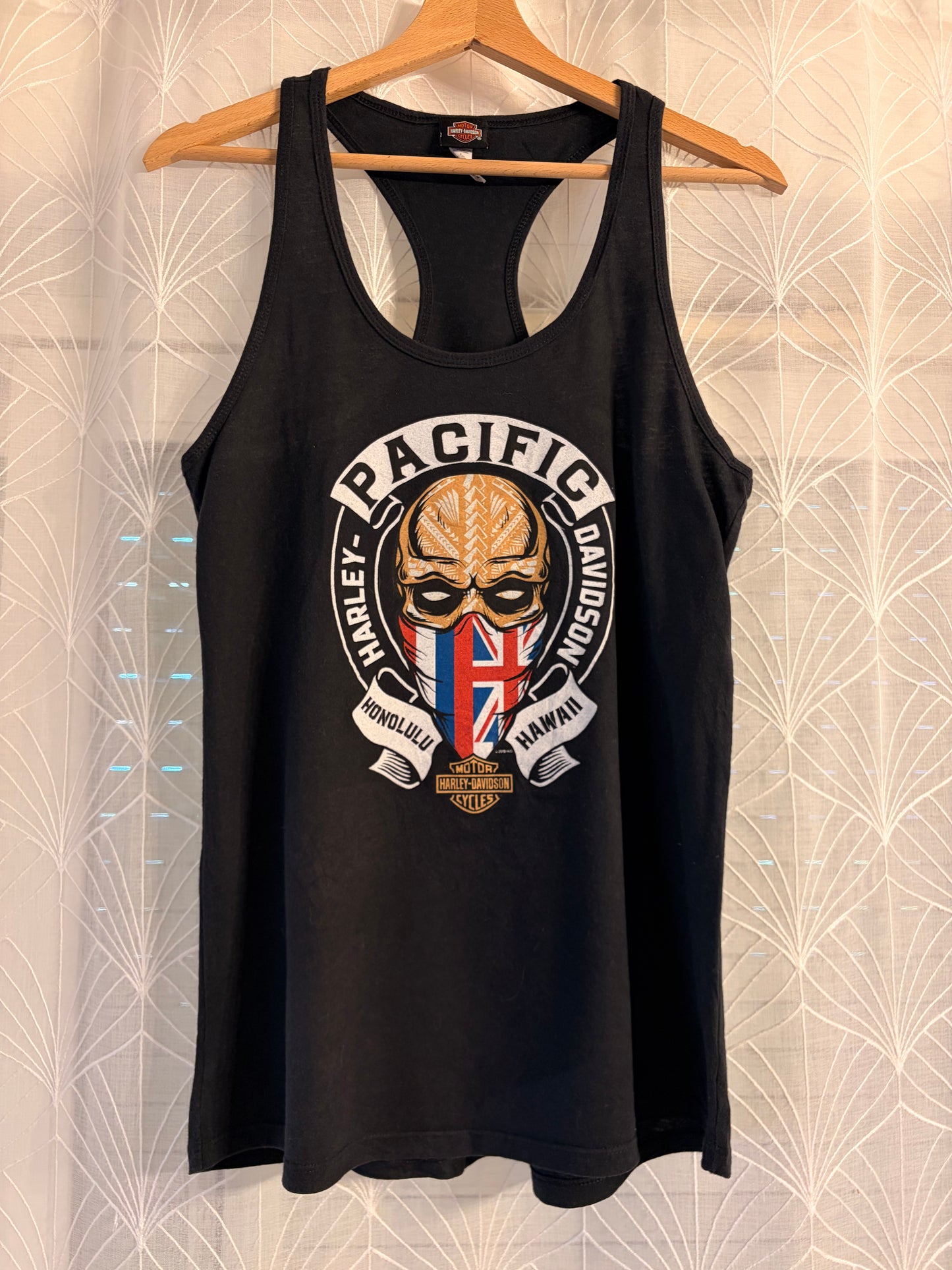 Débardeur Harley-Davidson Pacific Honolulu Hawaii Skull Tribal Racerback Noir – Femme – Taille L