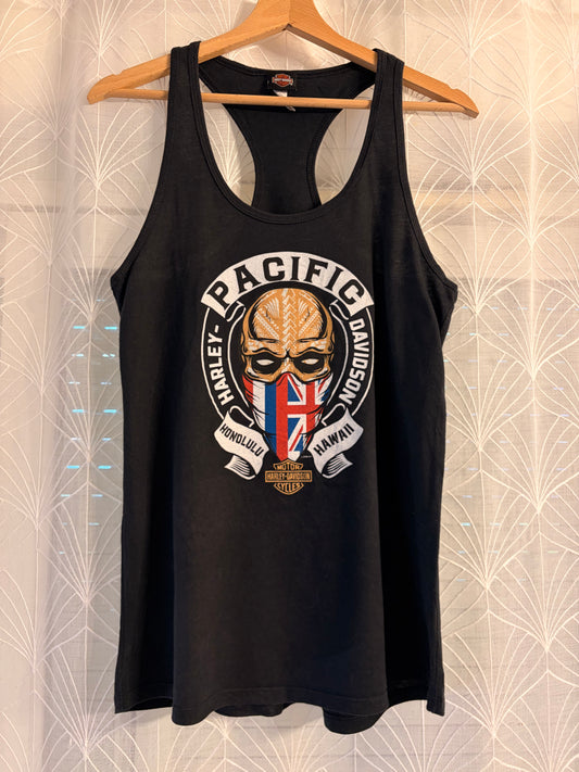 Débardeur Harley-Davidson Pacific Honolulu Hawaii Skull Tribal Racerback Noir – Femme – Taille L
