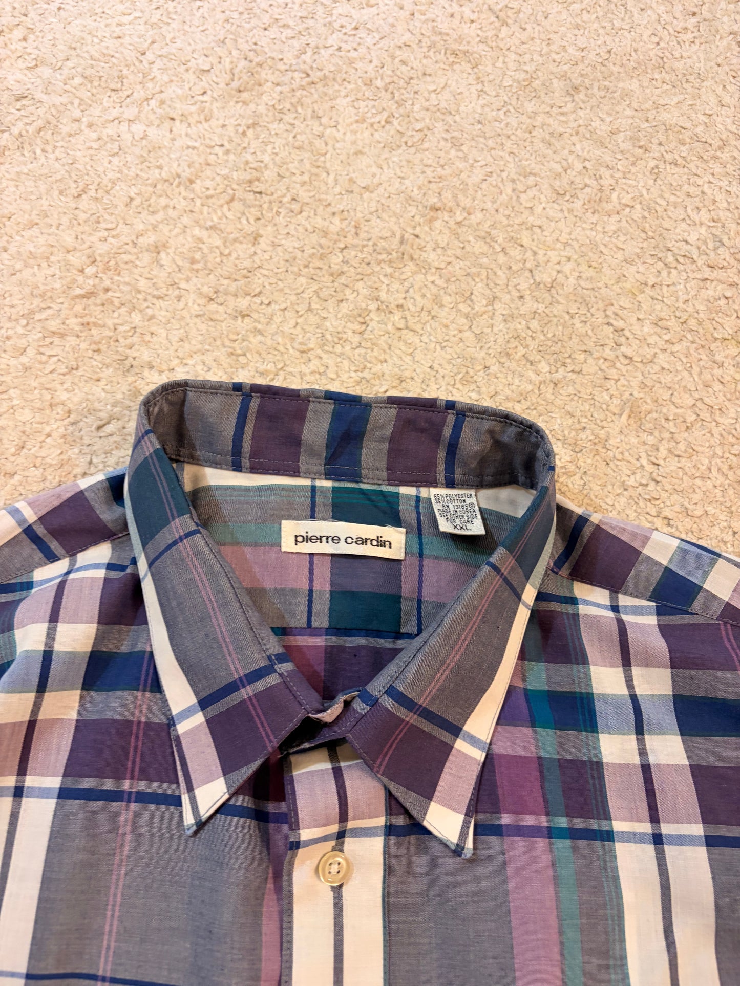 Chemise Pierre Cardin Tartan Gris Violet Bleu Canard – Taille XXL | Seconde Main