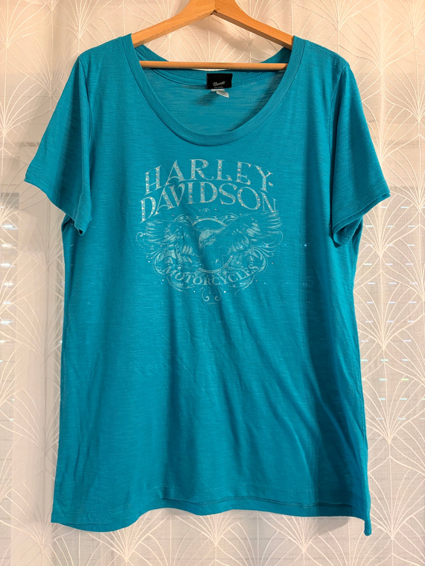 T-shirt Harley-Davidson Nashville Music City Strass Aigle Bleu Turquoise Fluide – Femme – Taille XL