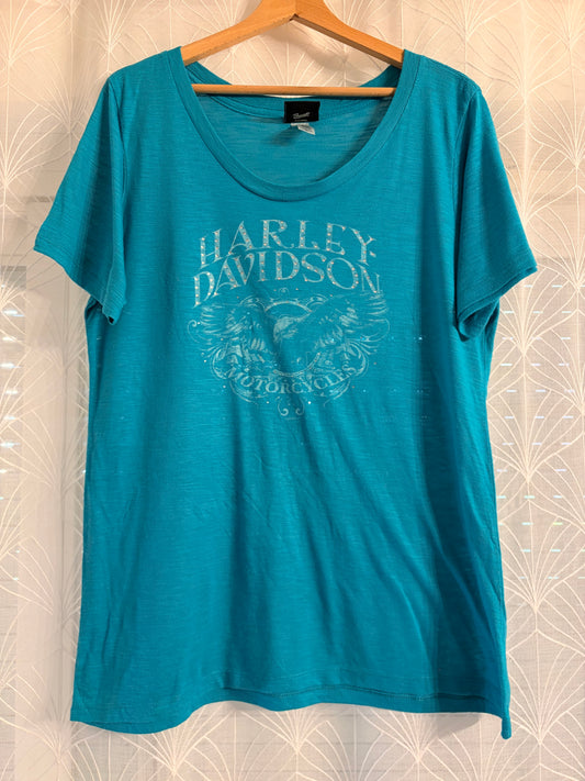T-shirt Harley-Davidson Nashville Music City Strass Aigle Bleu Turquoise Fluide – Femme – Taille XL