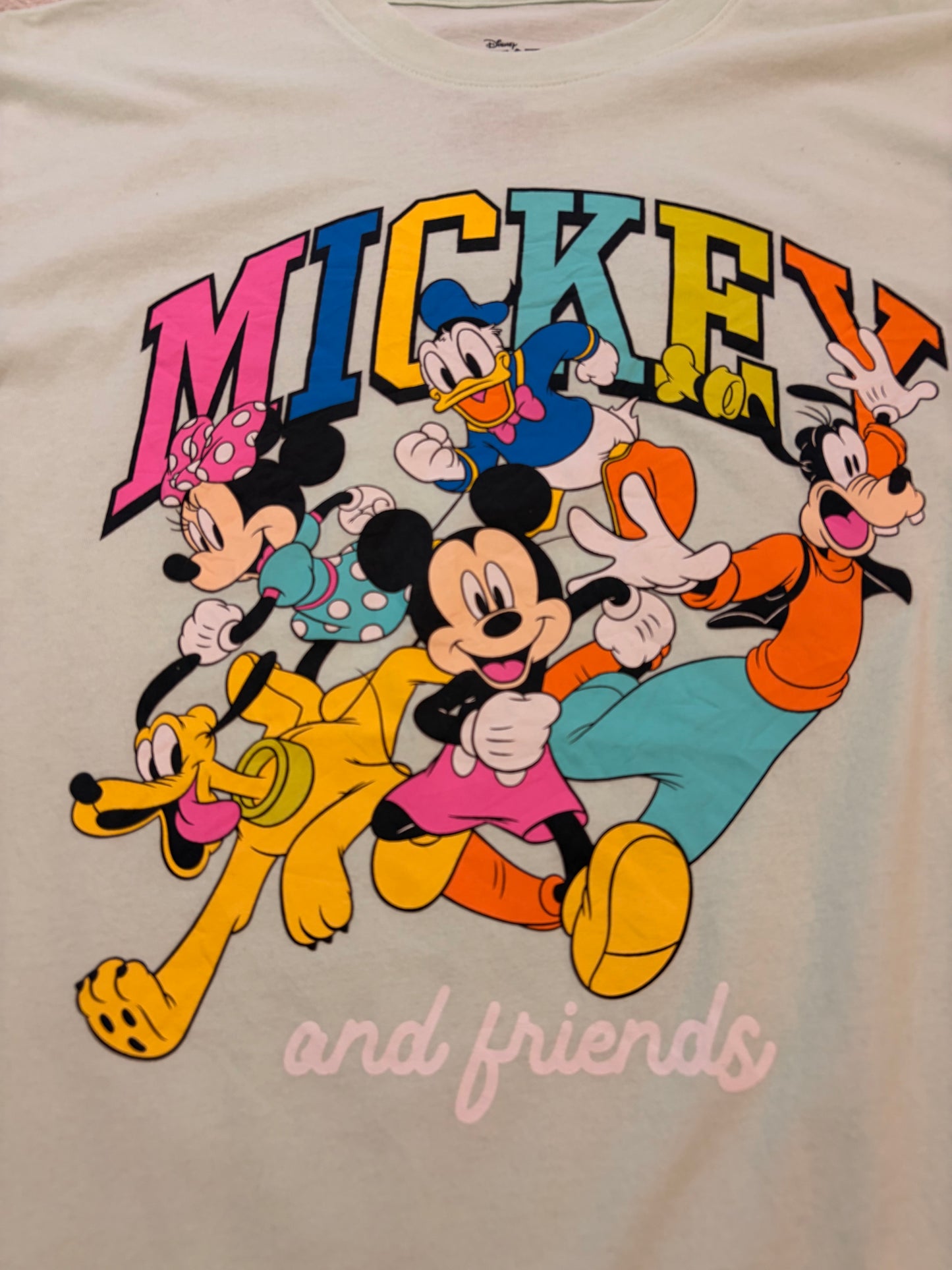 T-shirt Disney Mickey & Friends Vert Menthe Pastel Rétro Pop – Taille L | Seconde Main