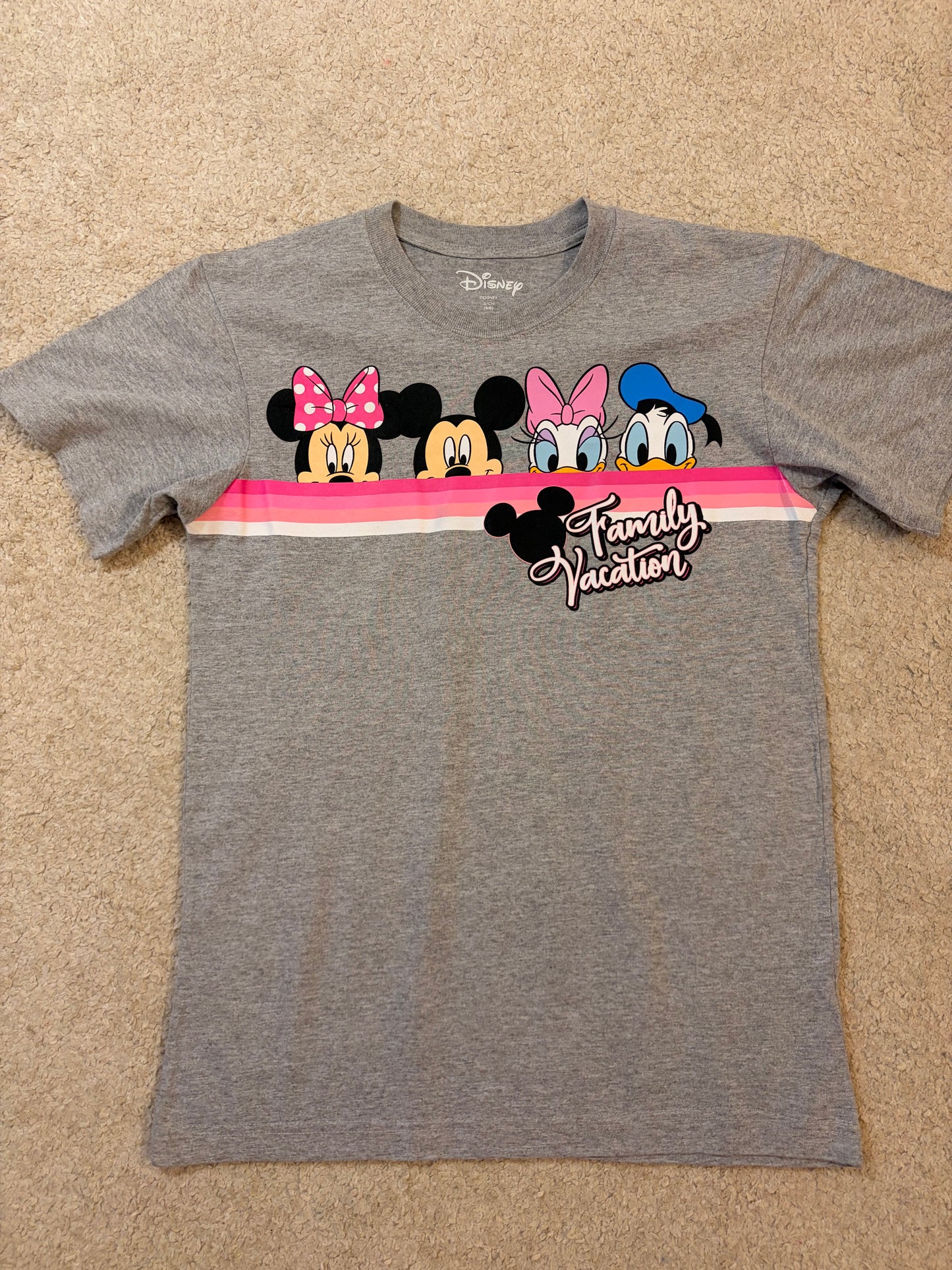 T-shirt Disney Family Vacation Gris Chiné Mickey Minnie Donald Daisy – Mixte – Taille S