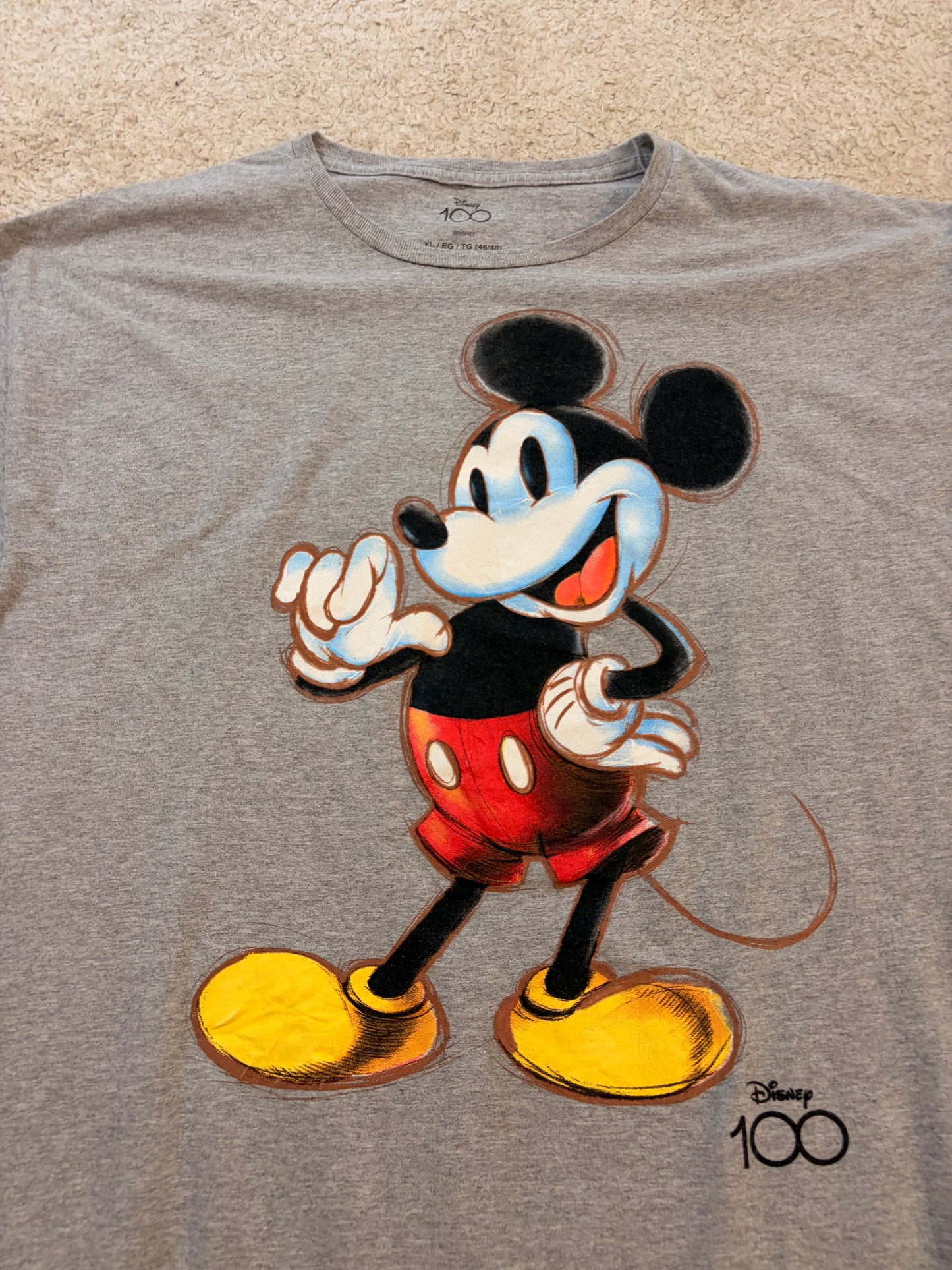 T-shirt Disney 100 Ans Mickey Mouse Gris Chiné – Taille XL | Seconde Main