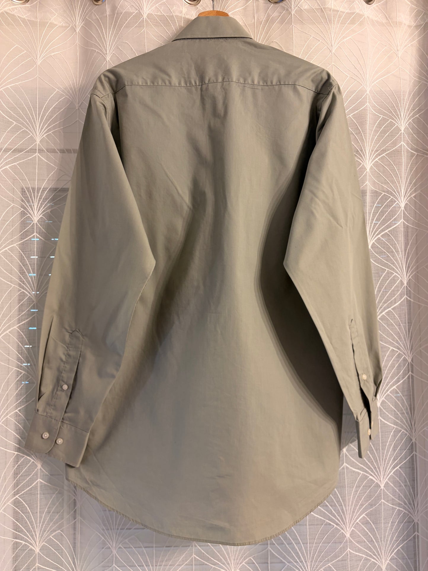 Chemise Pierre Cardin Vert Sauge/Kaki Manches Longues Logo Brodé – Homme – Taille 15½ (M)