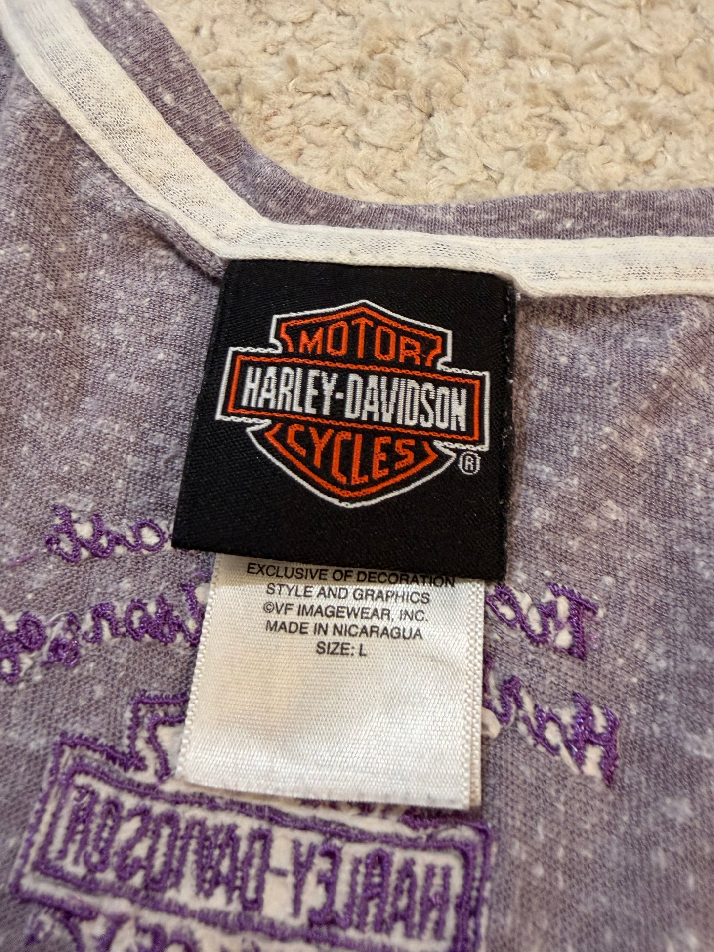 Débardeur Harley-Davidson Genuine Motorcycles Violet Chiné Col V Strass – Femme – Taille L
