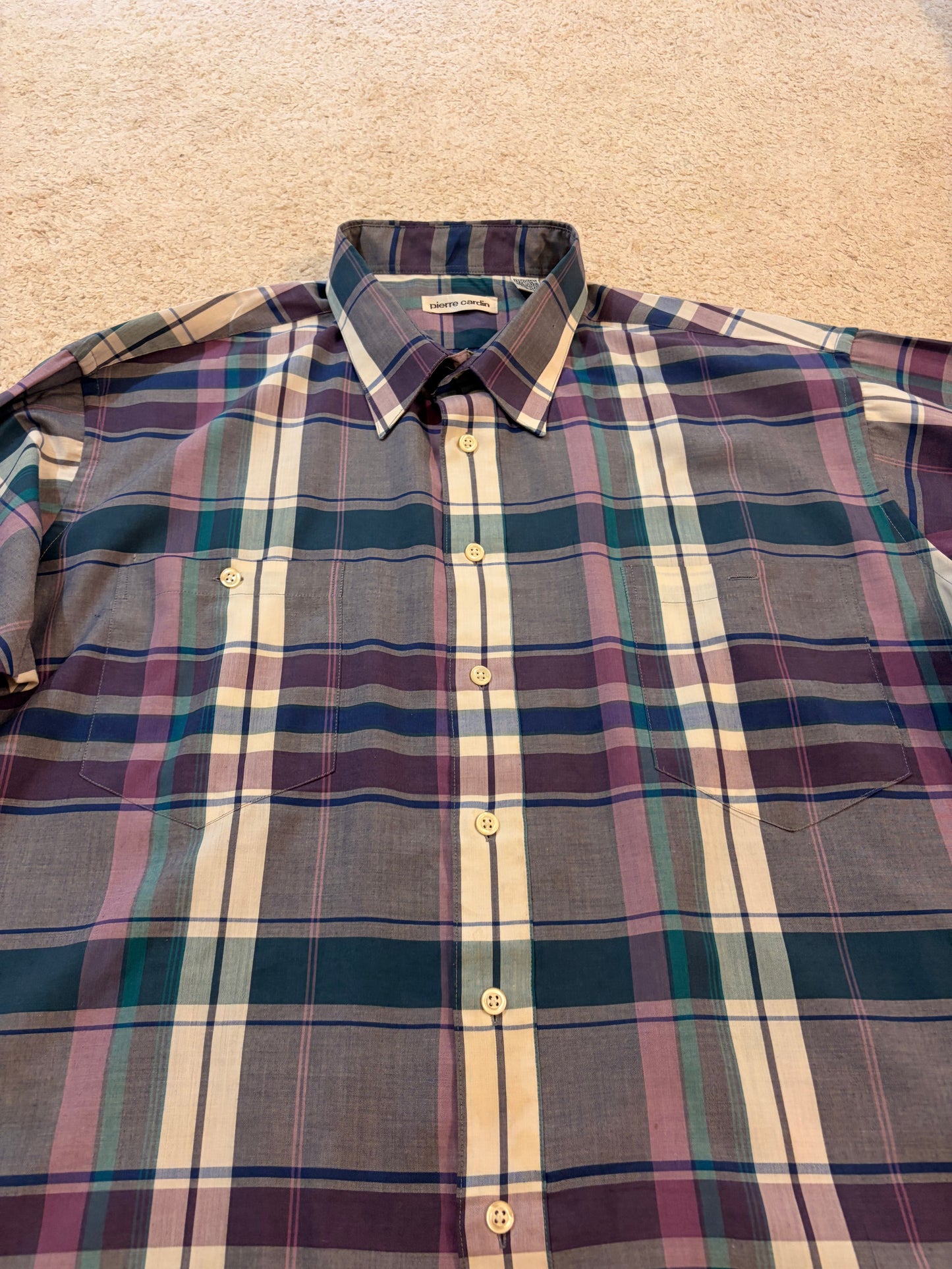 Chemise Pierre Cardin Tartan Gris Violet Bleu Canard – Taille XXL | Seconde Main