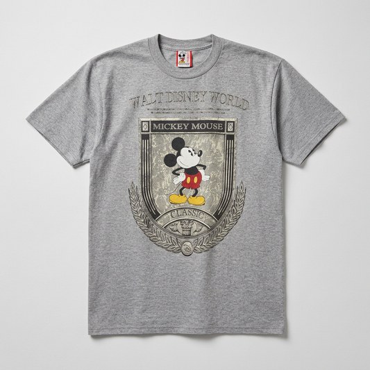 T-shirt vintage Walt Disney World Mickey Mouse Classic blason rétro gris chiné – Mixte – Taille L | Mode Seconde