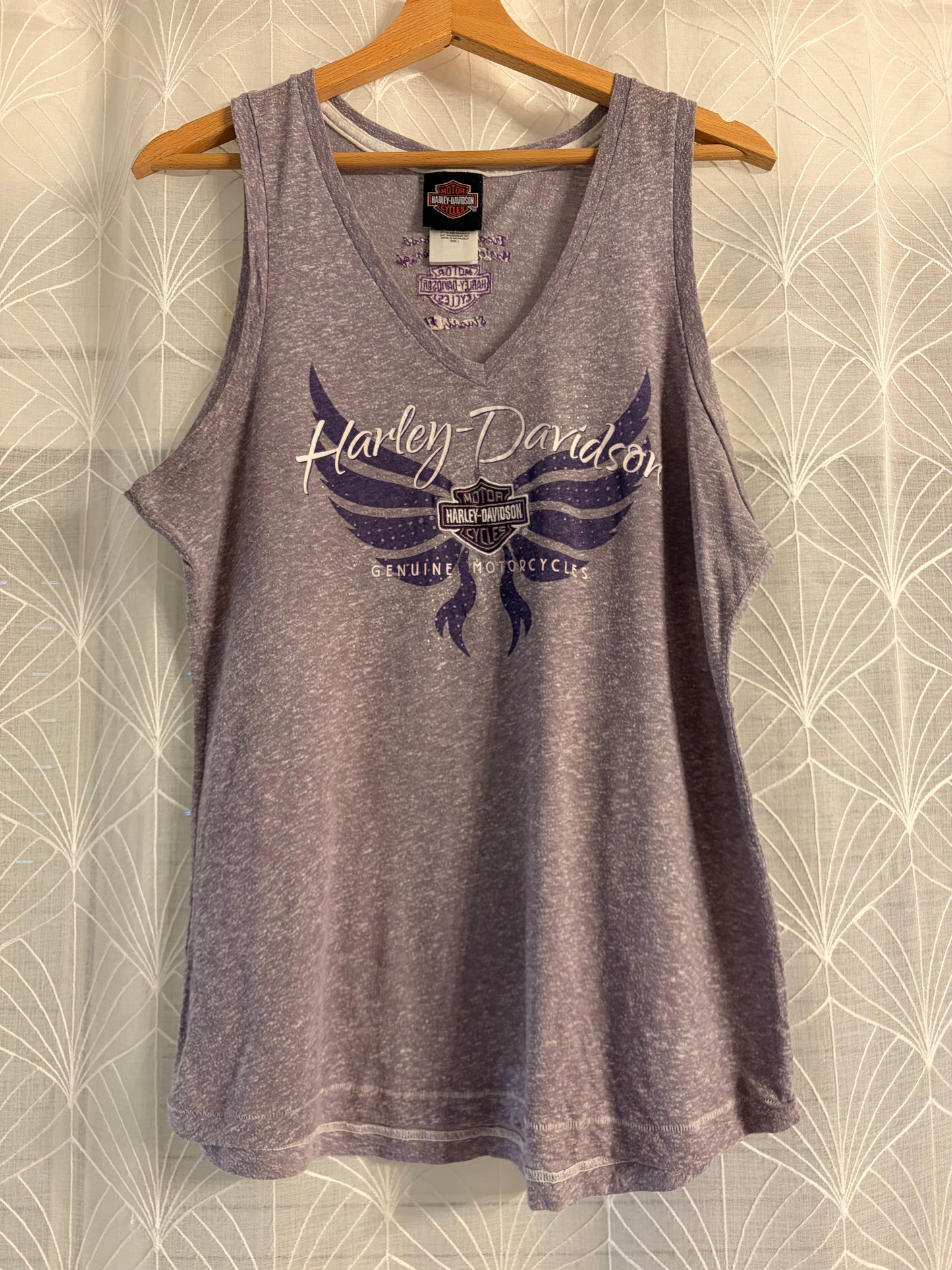 Débardeur Harley-Davidson Genuine Motorcycles Violet Chiné Col V Strass – Femme – Taille L