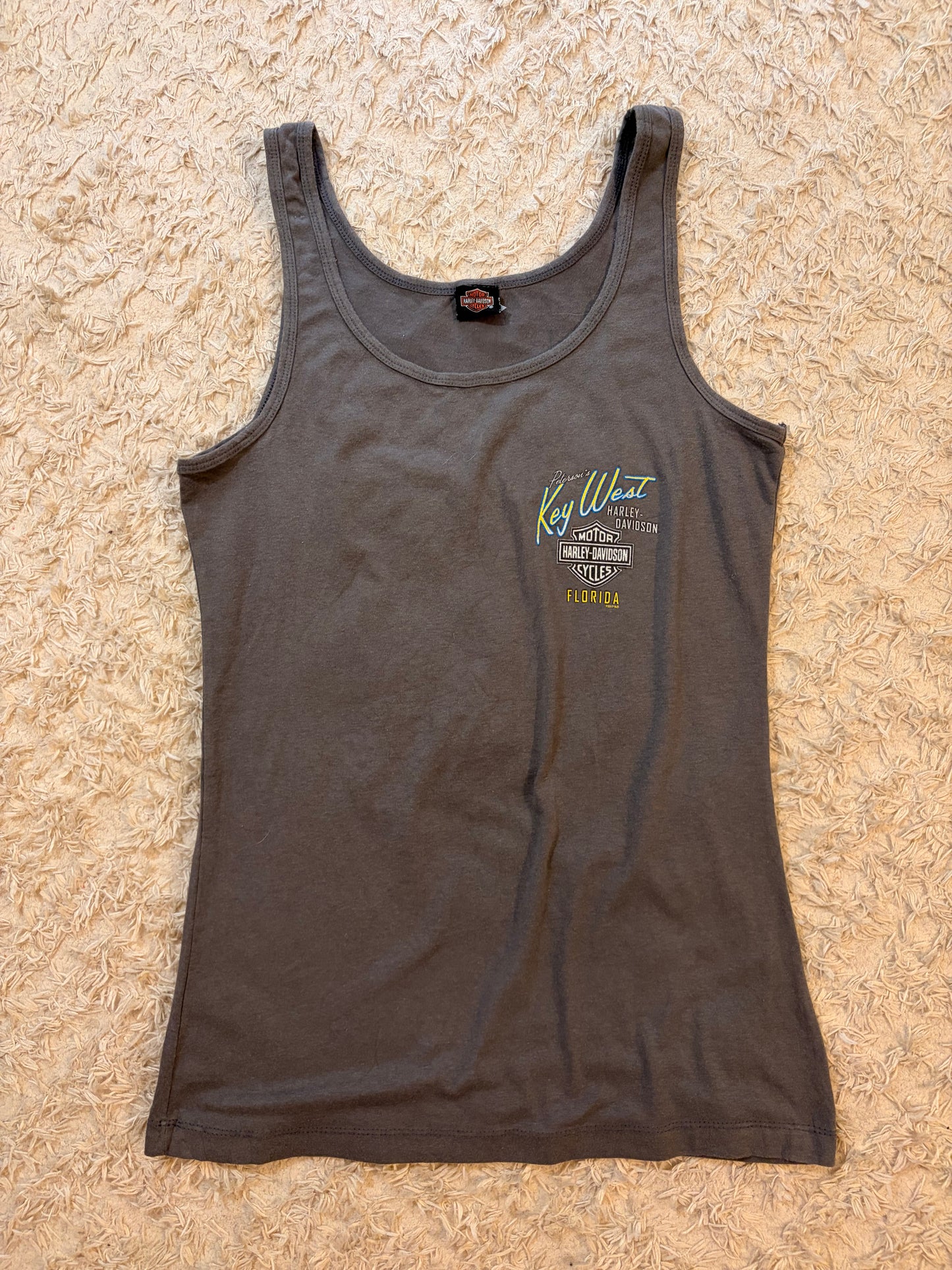 Débardeur Harley-Davidson Peterson's Key West Florida Gris Taupe Tortue Marine Multicolore Bleu Lagon/Jaune/Orange 57% Coton Stretch – Femme – Taille L/XL