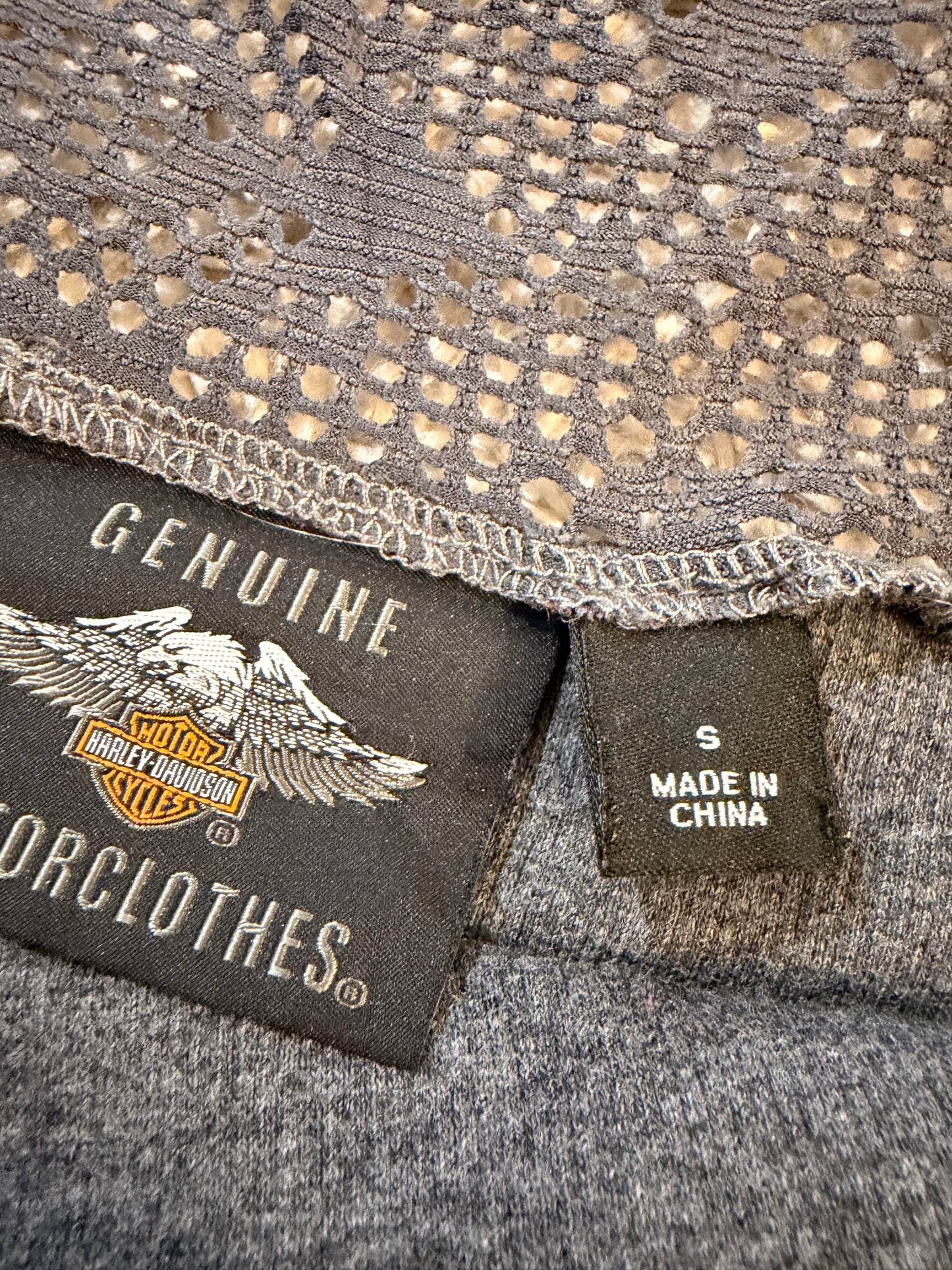 Débardeur Harley-Davidson Genuine Motorclothes Gris Anthracite Résille Dentelle Noire Maille Côtelée – Femme – Taille S