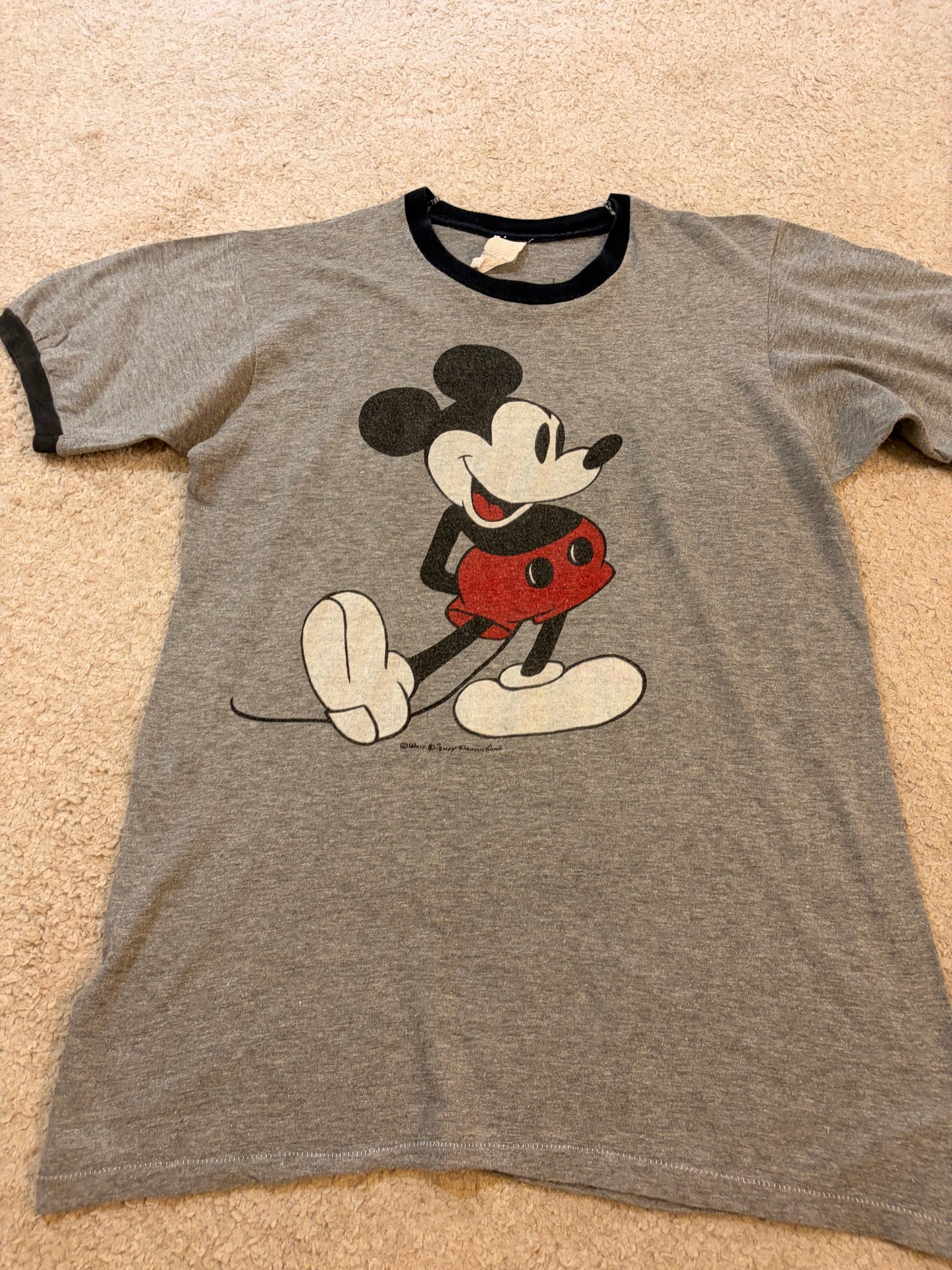 T-shirt Ringer Disney Mickey Mouse Vintage Gris et Noir – Taille L | Seconde Main