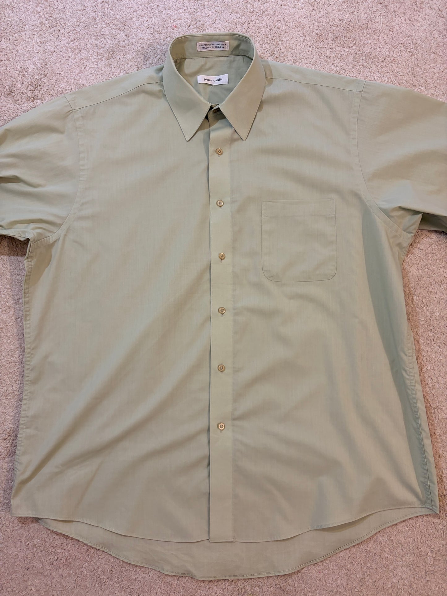 Chemise Pierre Cardin Vert Amande/Eau Pastel Manches Longues – Homme – Taille 16/16½ (XL)
