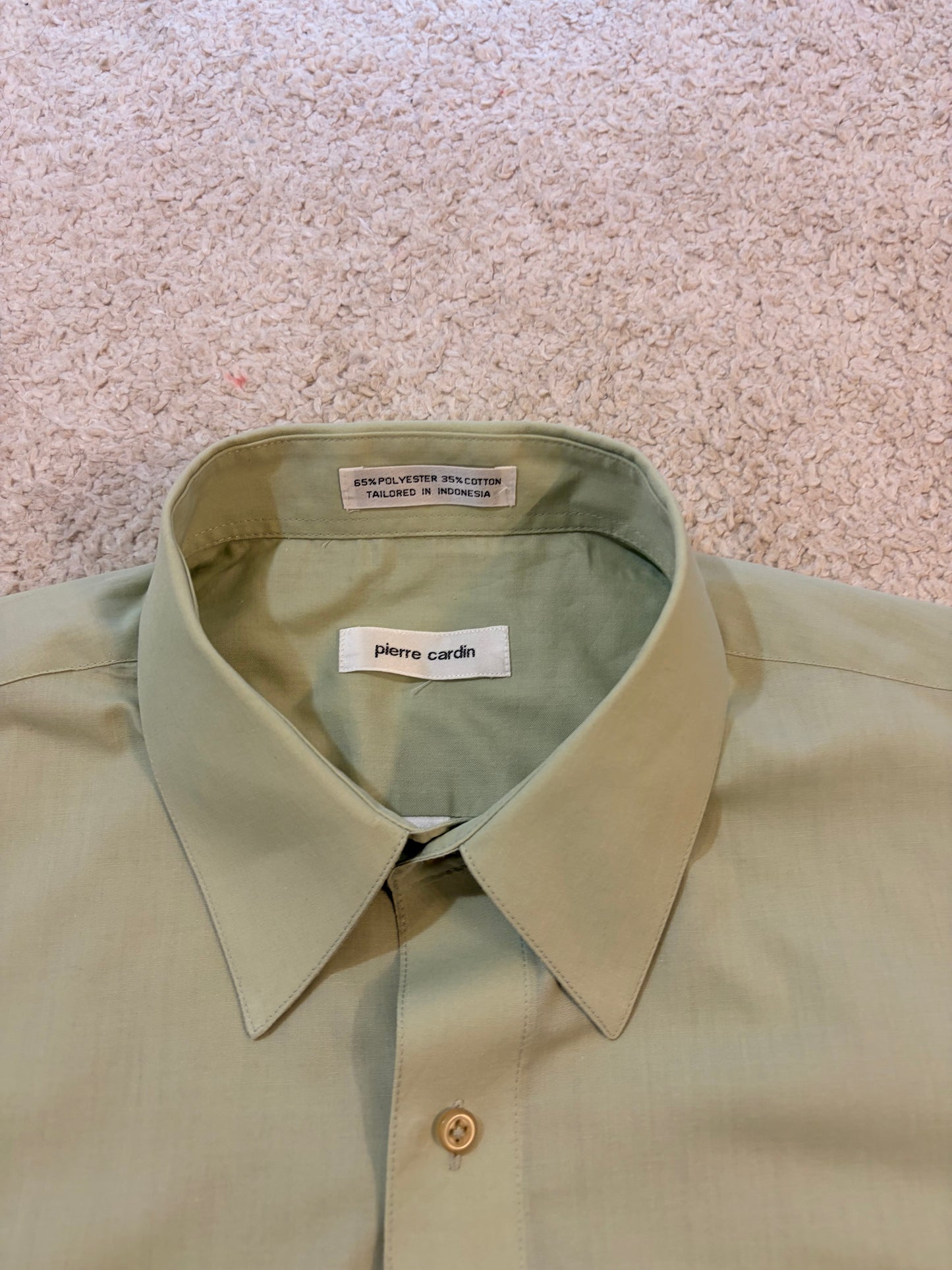 Chemise Pierre Cardin Vert Amande/Eau Pastel Manches Longues – Homme – Taille 16/16½ (XL)