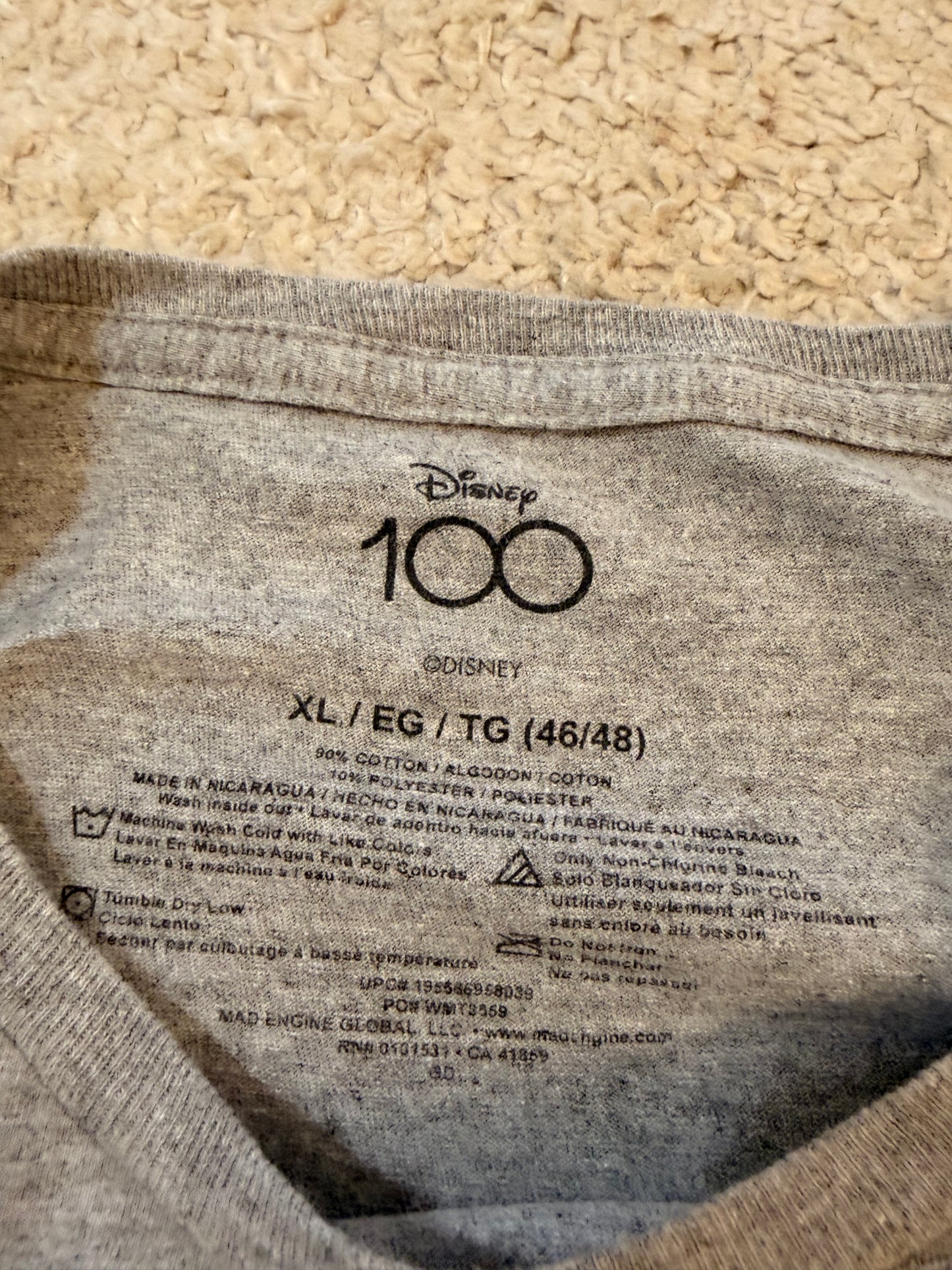 T-shirt Disney 100 Ans Mickey Mouse Gris Chiné – Taille XL | Seconde Main