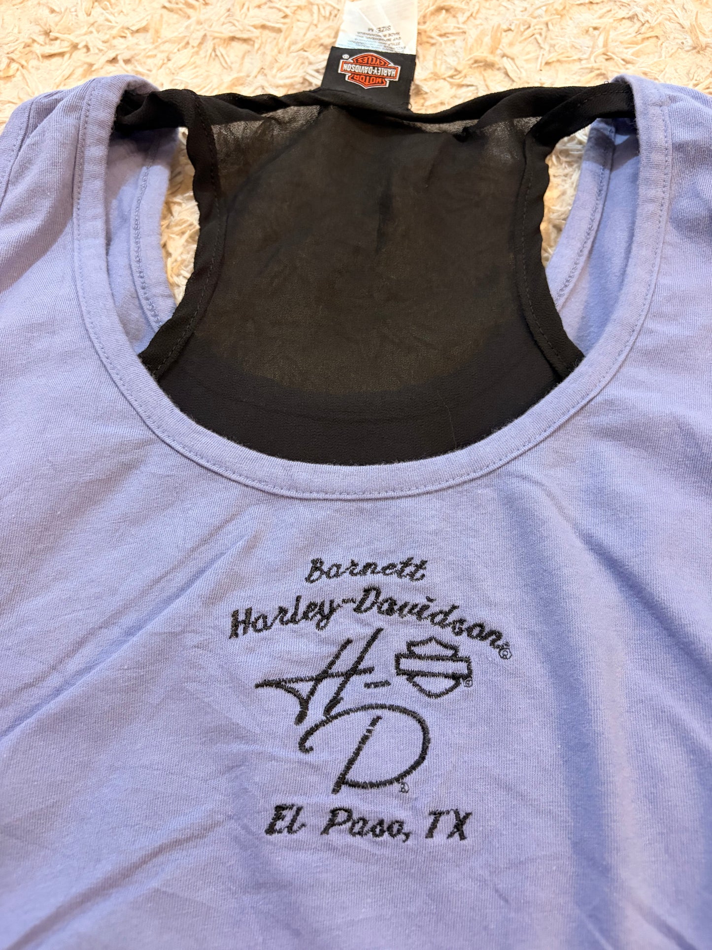 Débardeur Harley-Davidson El Paso Texas Bi-matière Lavande Brodé Voile Noir Transparent – Femme – Taille M