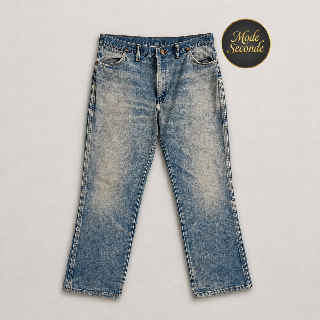 Jean Wrangler 946DEN Regular Fit bleu stonewash light blue 100% coton denim lourd patine vintage W38/L30 – Homme | Mode Seconde
