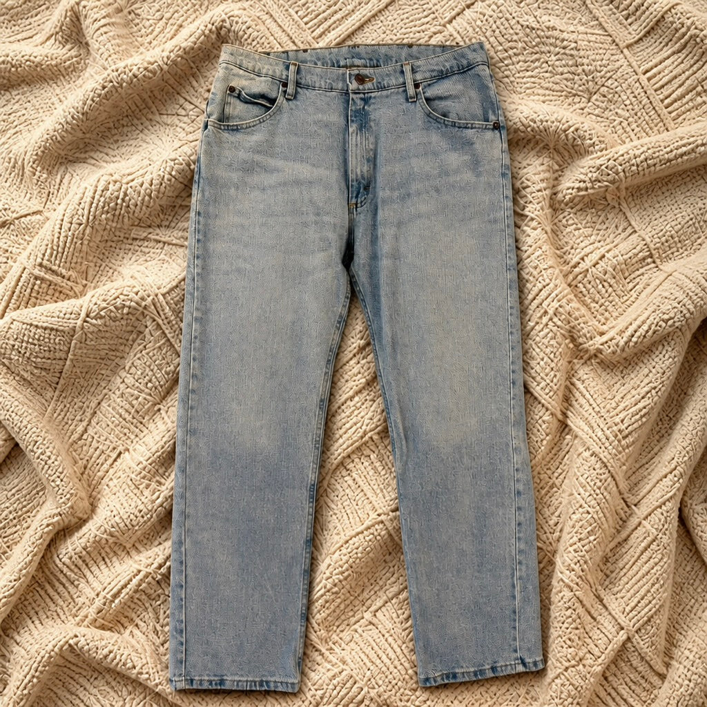 Jean Wrangler Premium Quality Comfort Guaranteed bleu clair délavé light wash 99% coton 1% élasthanne W36/L30 – Homme – Taille 46 | Mode Seconde