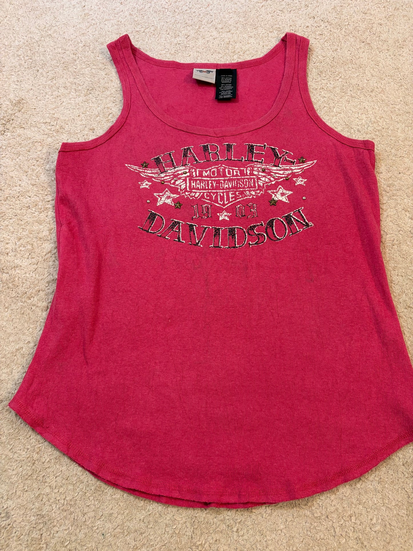 Débardeur Harley-Davidson 1903 Fuchsia Maille Côtelée Strass Brodé – Femme – Taille XL (1W)