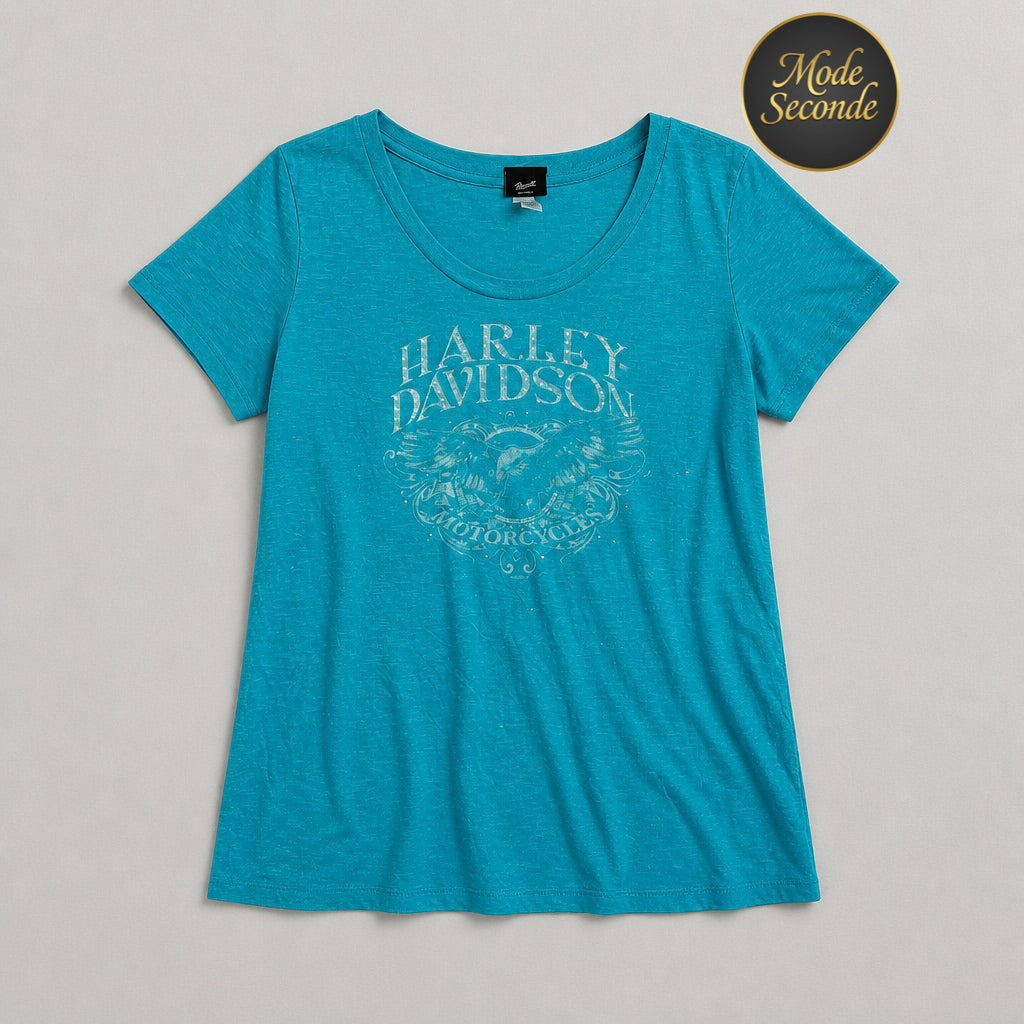 T-shirt Harley-Davidson Nashville Music City strass aigle bleu turquoise fluide – Femme – Taille XL | Mode Seconde