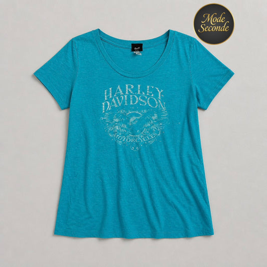 T-shirt Harley-Davidson Nashville Music City strass aigle bleu turquoise fluide – Femme – Taille XL | Mode Seconde