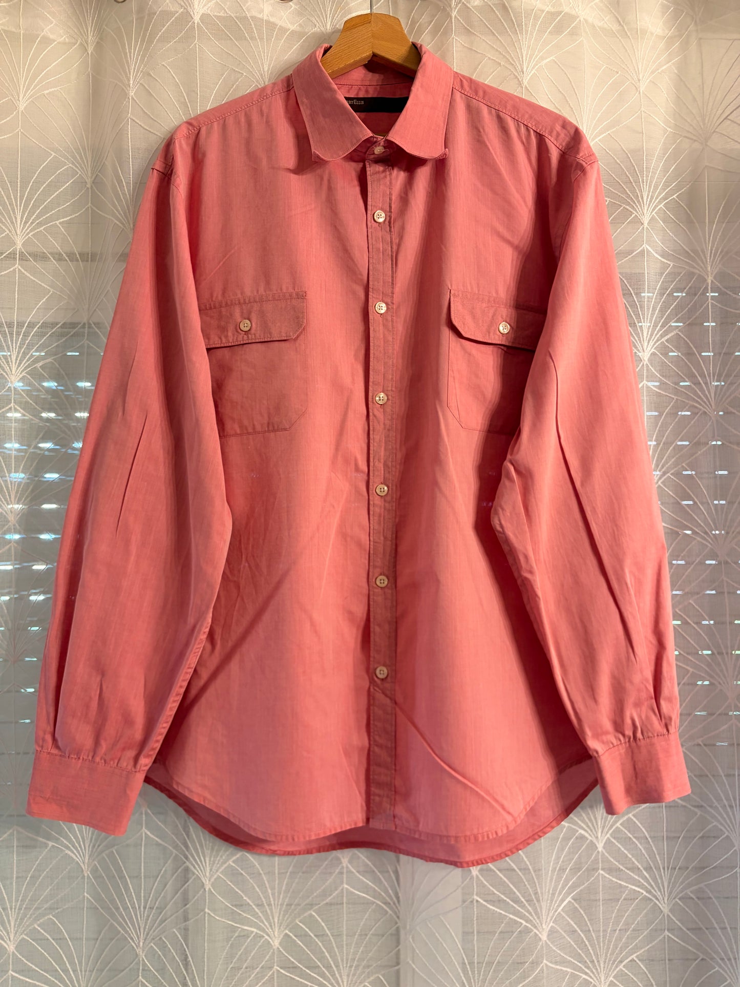 Chemise Perry Ellis Rose Saumon/Corail 100% Coton Double Poche Safari Style Utility – Homme – Taille XL