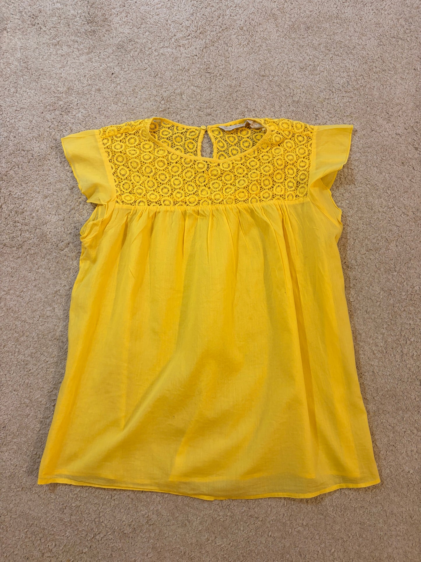 Blouse Zara Basic Jaune Moutarde Dentelle Guipure Manches Volantées – Taille S Femme | Seconde Main