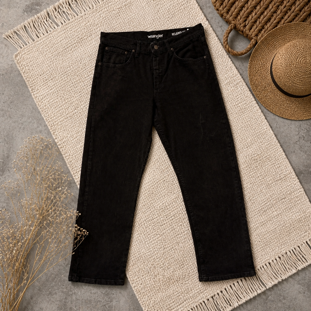 Jean Wrangler Relaxed Fit noir intense 99% coton 1% élasthanne coupe décontractée W34/L30 – Homme | Mode Seconde