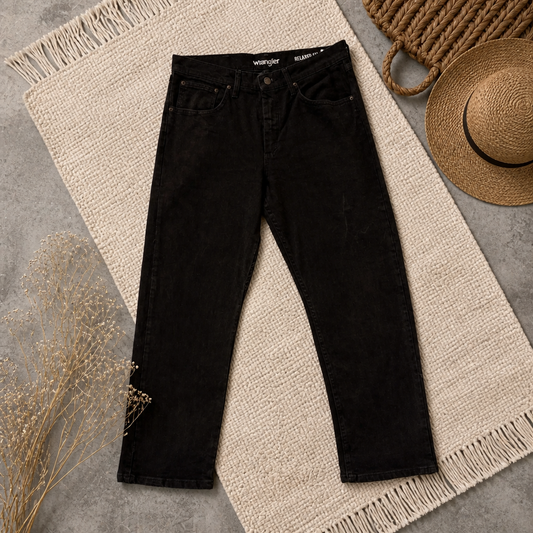 Jean Wrangler Relaxed Fit noir intense 99% coton 1% élasthanne coupe décontractée W34/L30 – Homme | Mode Seconde