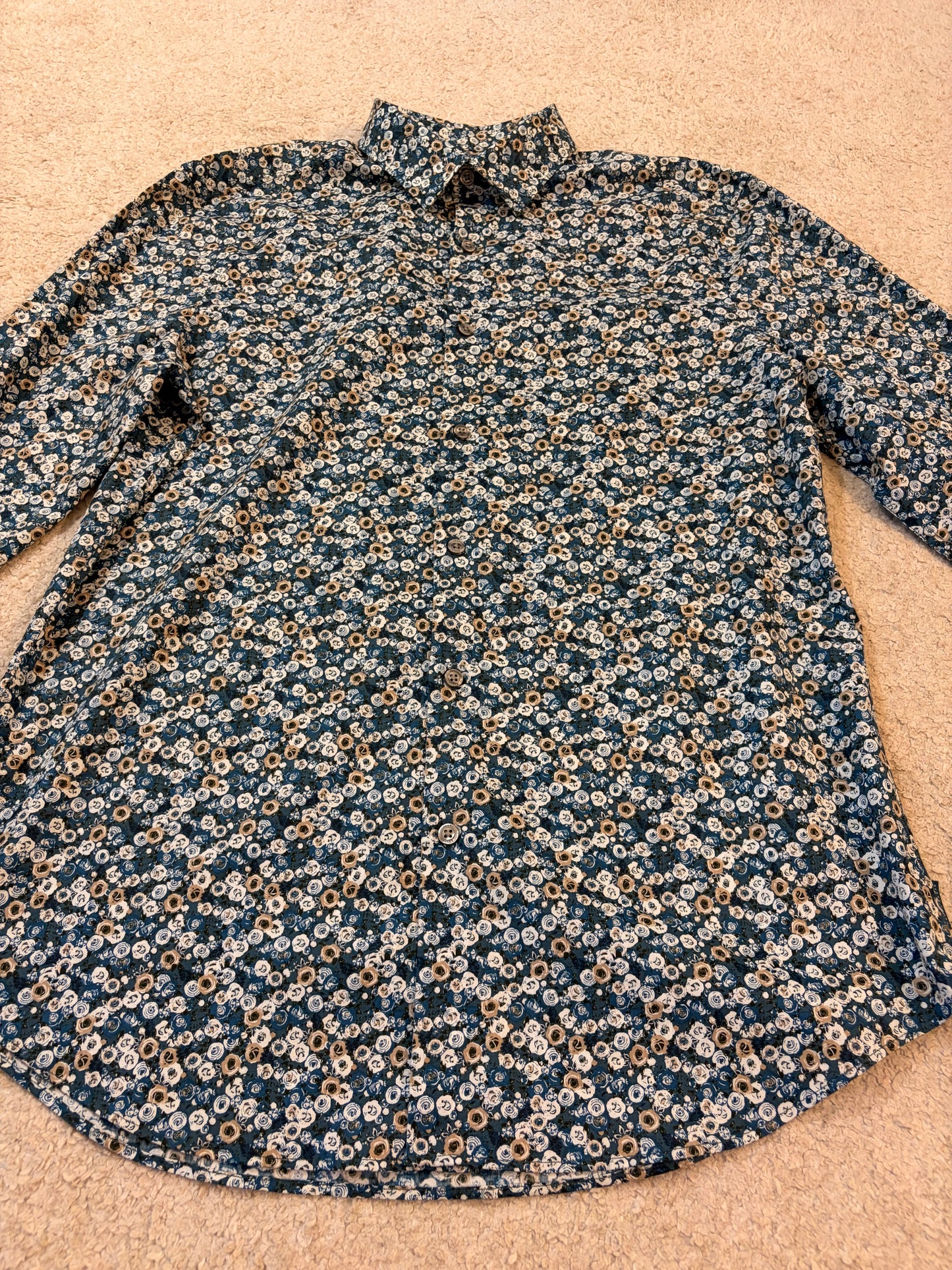 Chemise Perry Ellis Stretch Fleurie Liberty Bleu Marine/Jaune Coton/Élasthanne – Homme – Taille M