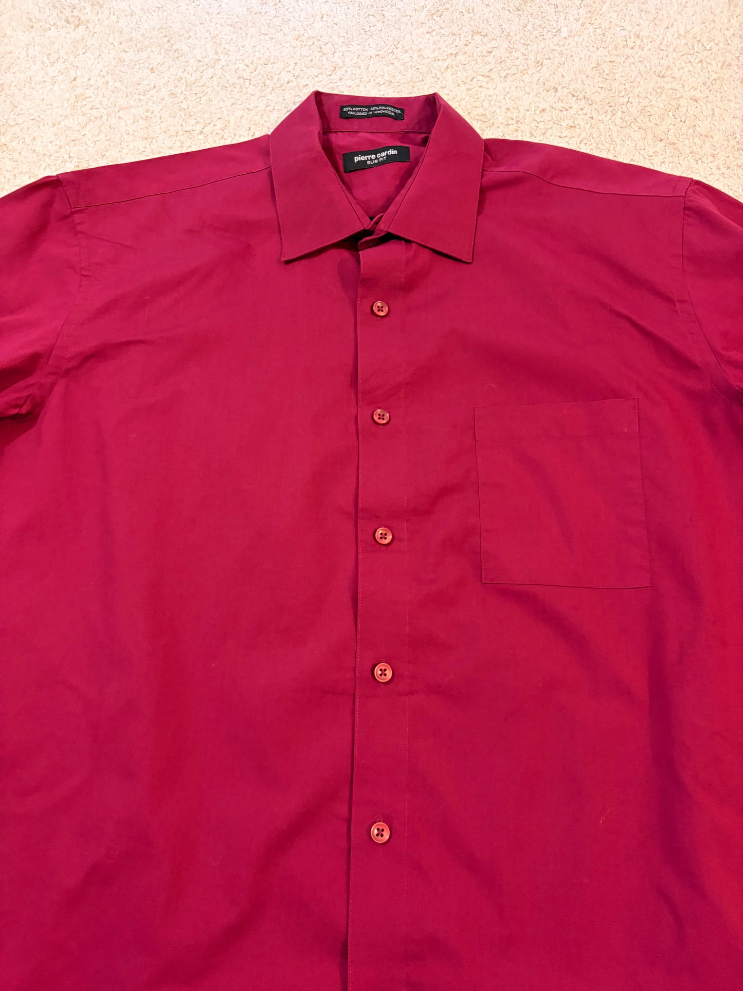 Chemise Pierre Cardin Slim Fit Rouge Bordeaux Manches Longues – Homme – Taille L