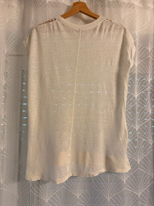 Top Sans Manches Zara Trafaluc Écru Dentelle Florale Motifs Festonnés – Taille M Femme | Seconde Main