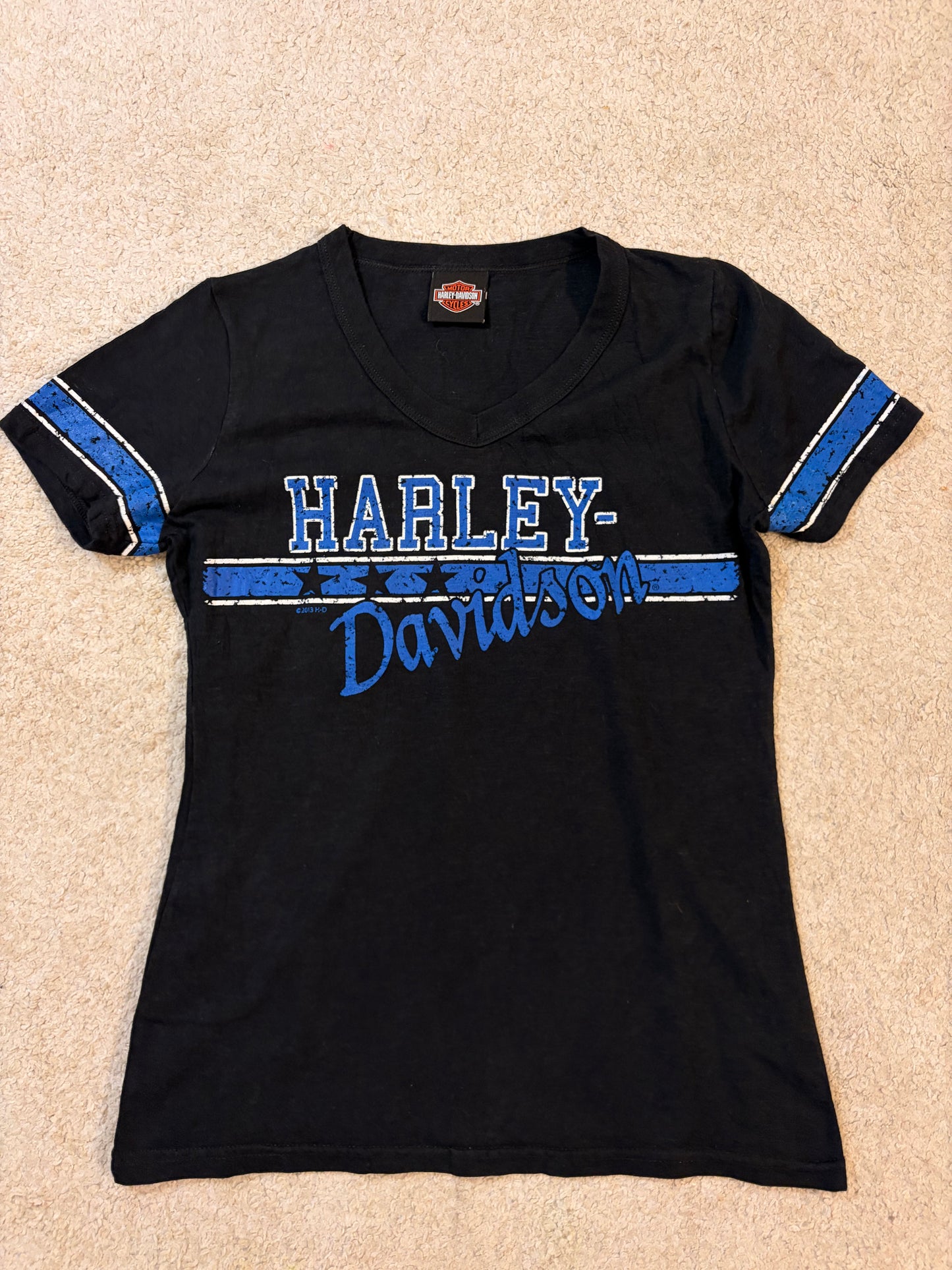 T-shirt Harley-Davidson Noir/Bleu Col V Style Sport Vintage – Femme – Taille S/M