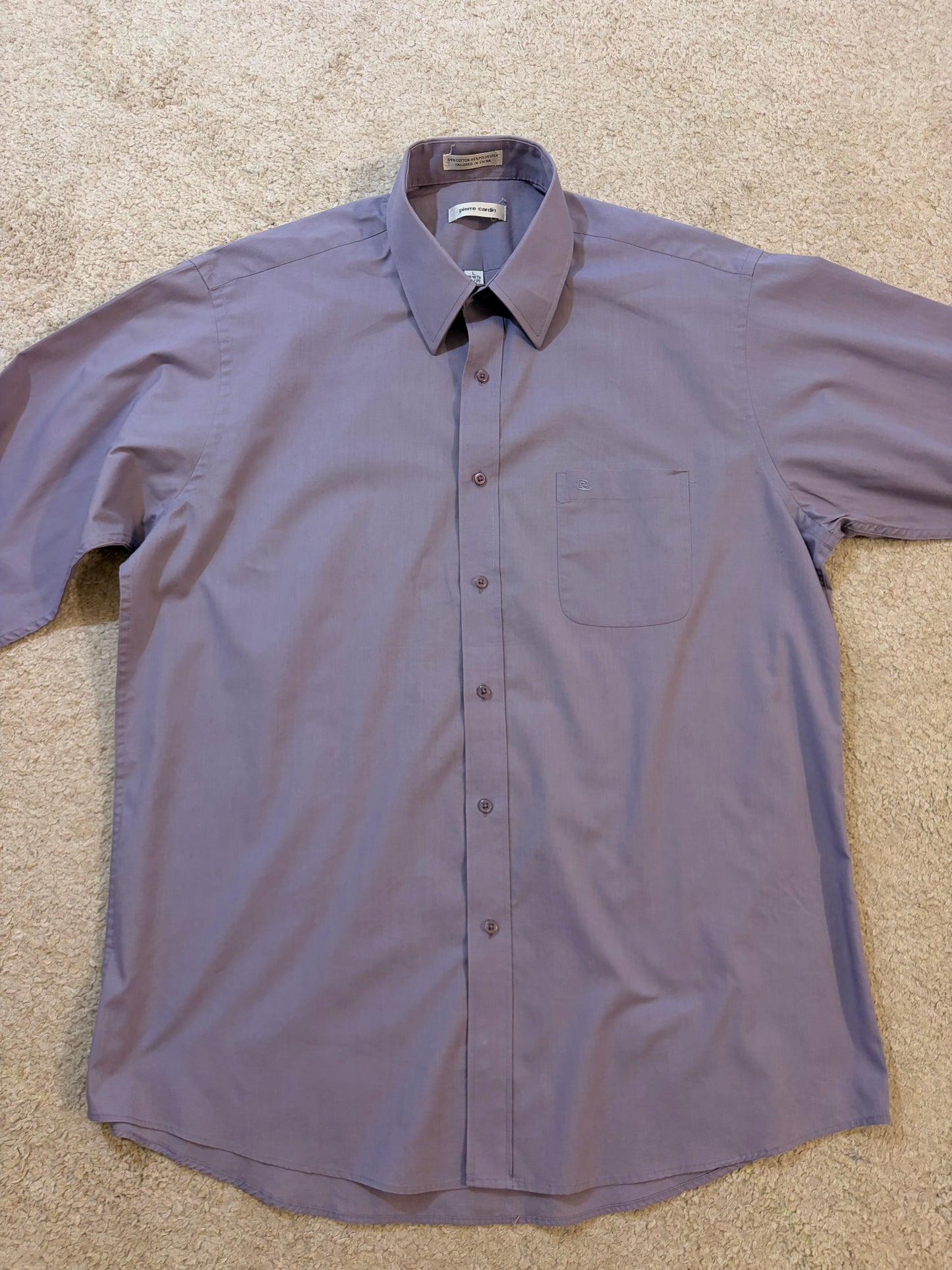 Chemise Pierre Cardin Unie Parme/Vieux Rose Manches Longues – Homme – Taille L