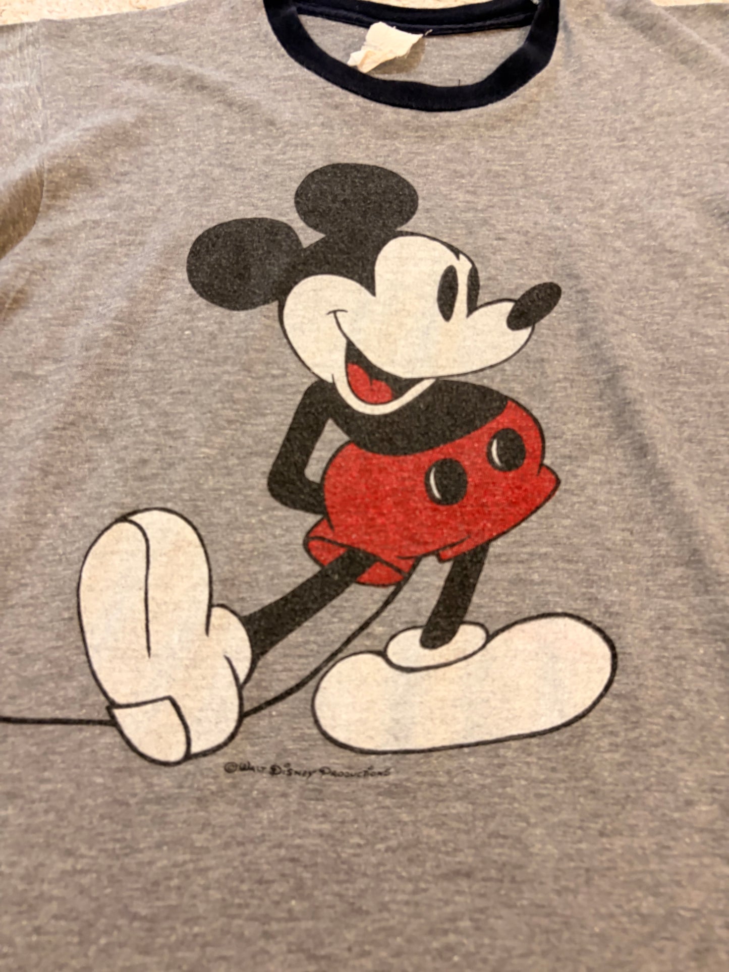 T-shirt Ringer Disney Mickey Mouse Vintage Gris et Noir – Taille L | Seconde Main