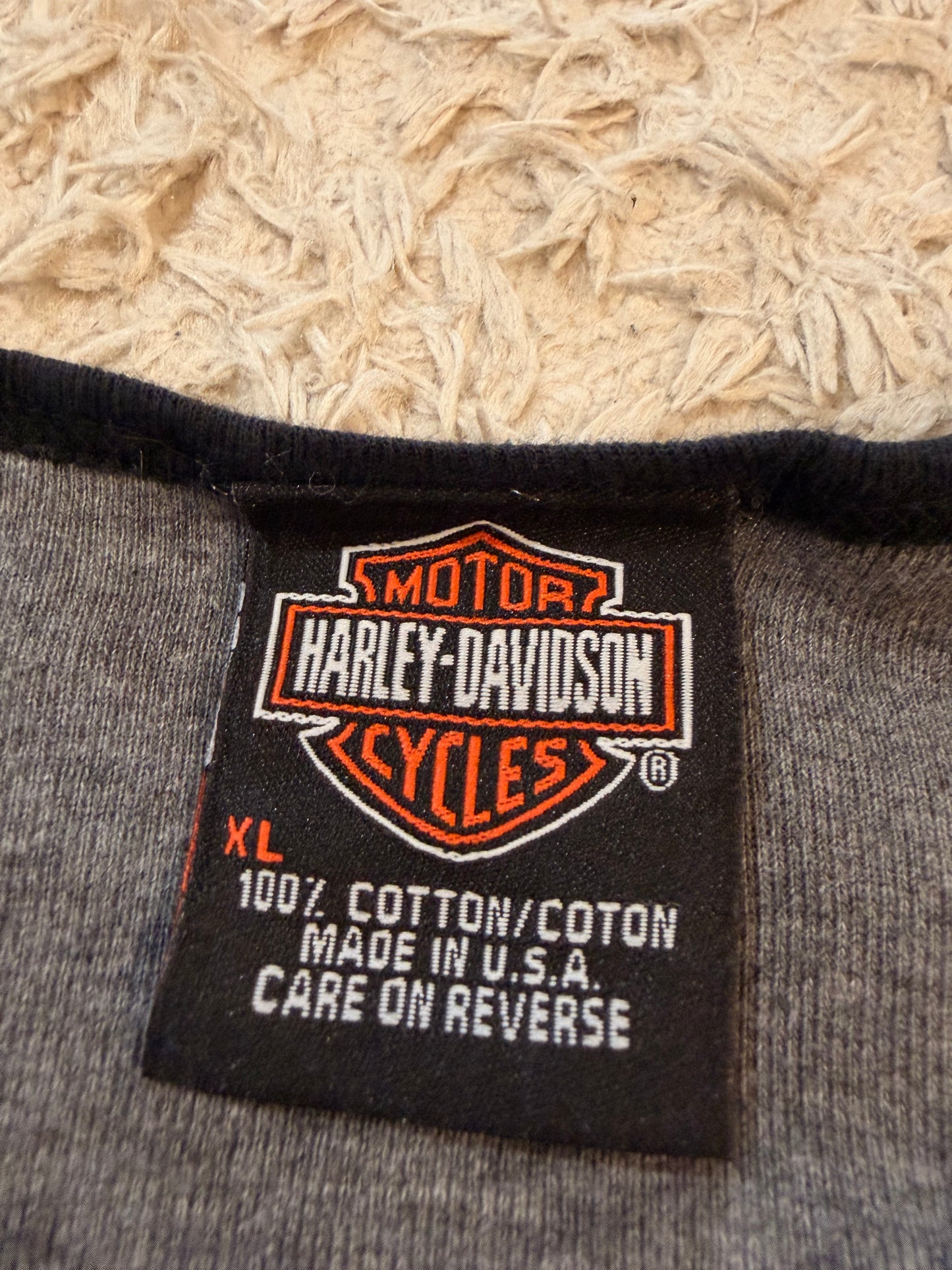 T-shirt Raglan Harley-Davidson Vintage 2004 La Crosse Area Onalaska Wisconsin Gris Chiné/Noir Manches 3/4 100% Coton Made in USA – Femme – Taille M/L