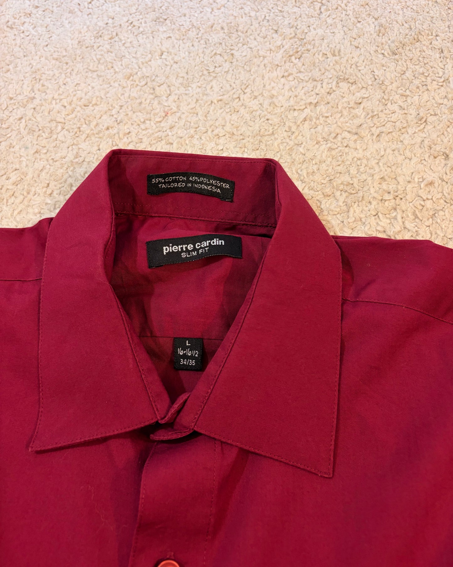 Chemise Pierre Cardin Slim Fit Rouge Bordeaux Manches Longues – Homme – Taille L
