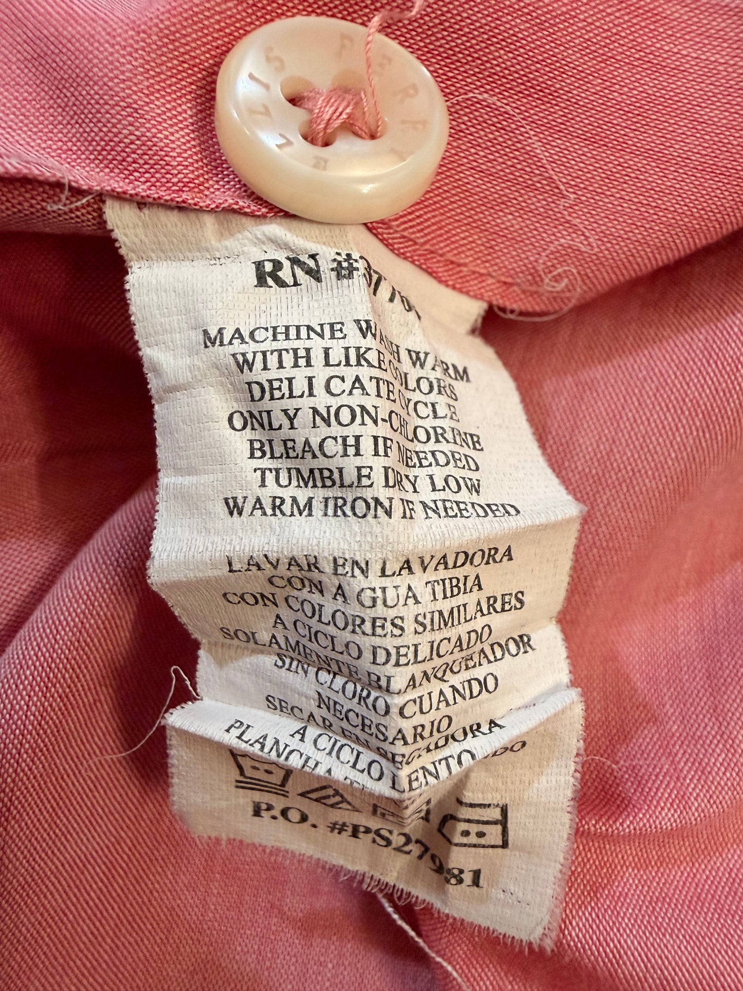 Chemise Perry Ellis Rose Saumon/Corail 100% Coton Double Poche Safari Style Utility – Homme – Taille XL
