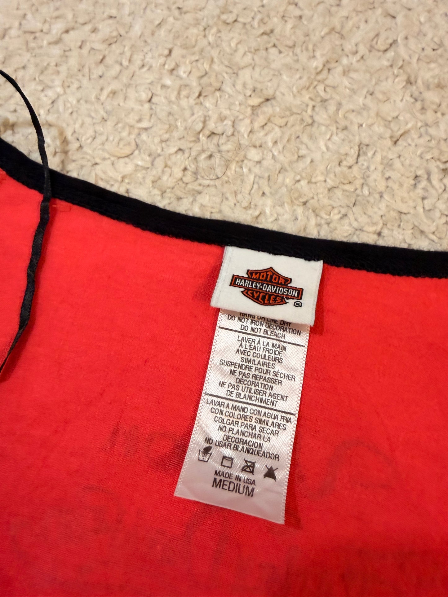 Top Harley-Davidson Rouge/Corail Manches Résille Noir Style Y2K Biker – Femme – Taille M