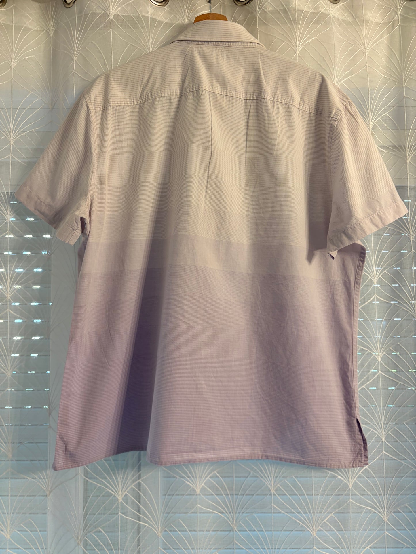Chemise Manches Courtes Perry Ellis Ombré Rayures Blanc/Violet Lilas 100% Coton – Homme – Taille XL