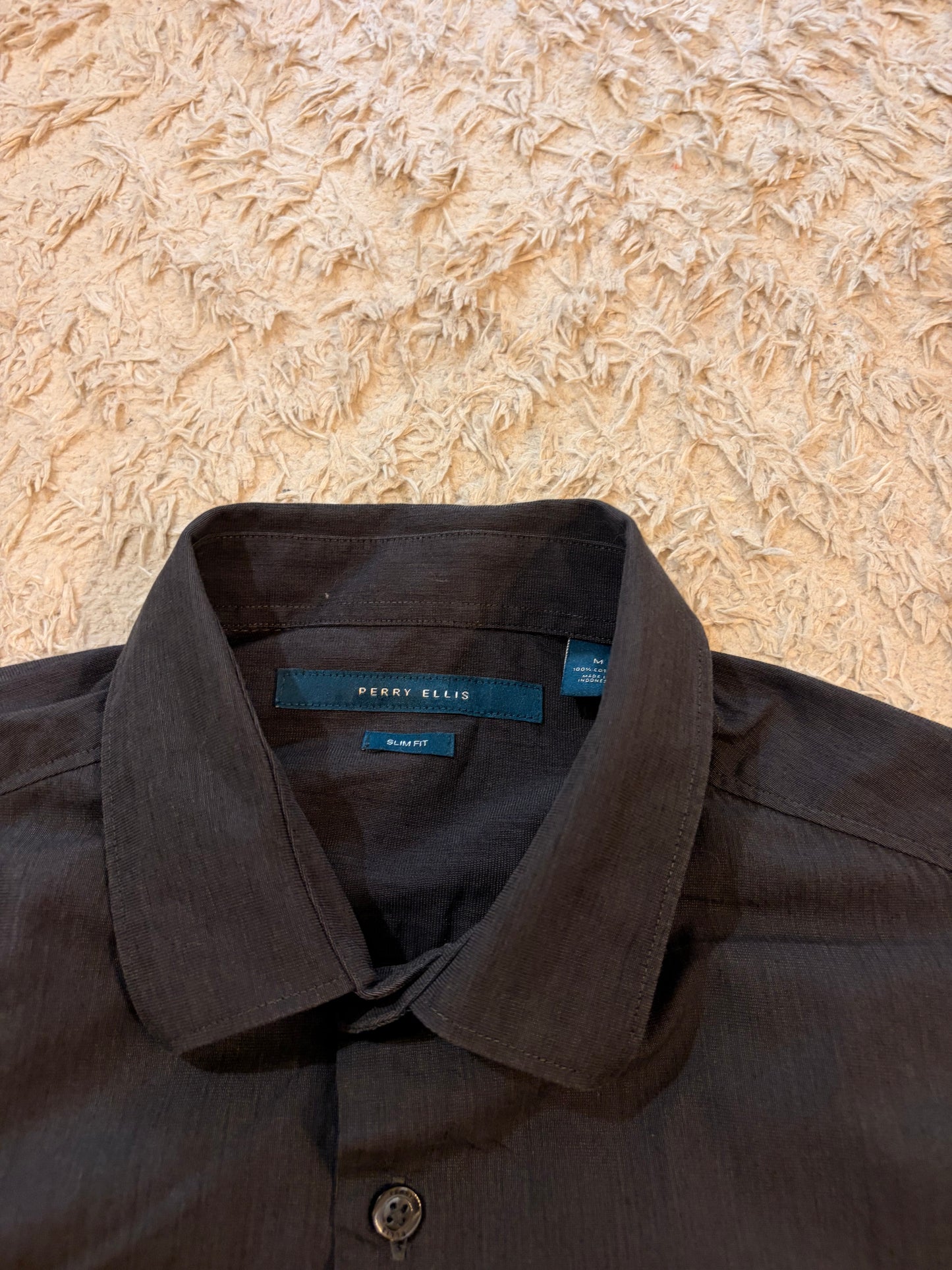 Chemise Perry Ellis Slim Fit Noire 100% Coton Manches Longues – Homme – Taille M